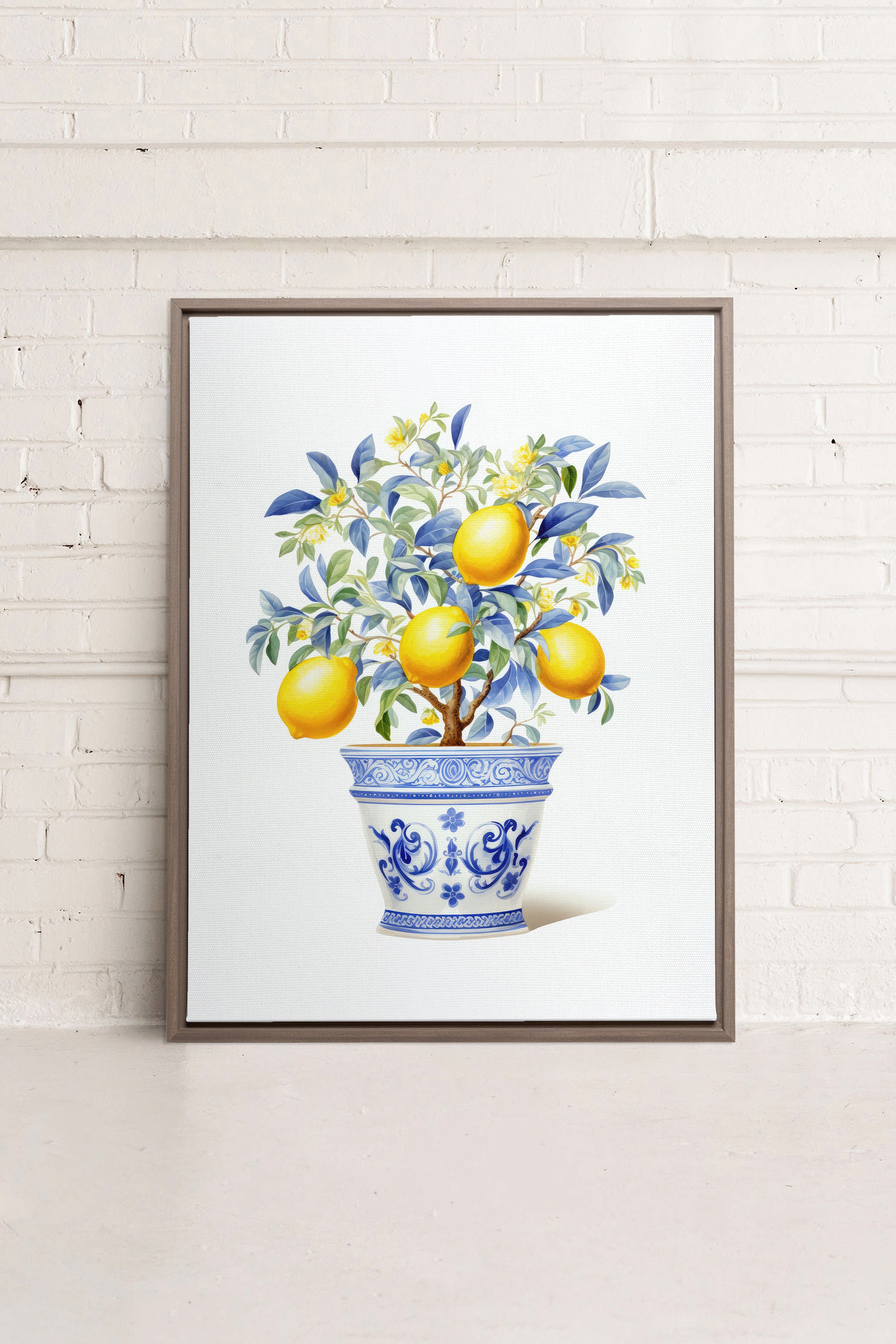 OLEKA CANVAS - LEMON BREEZE, Oeuvre sur toile étirée, encadré Brun Chêne