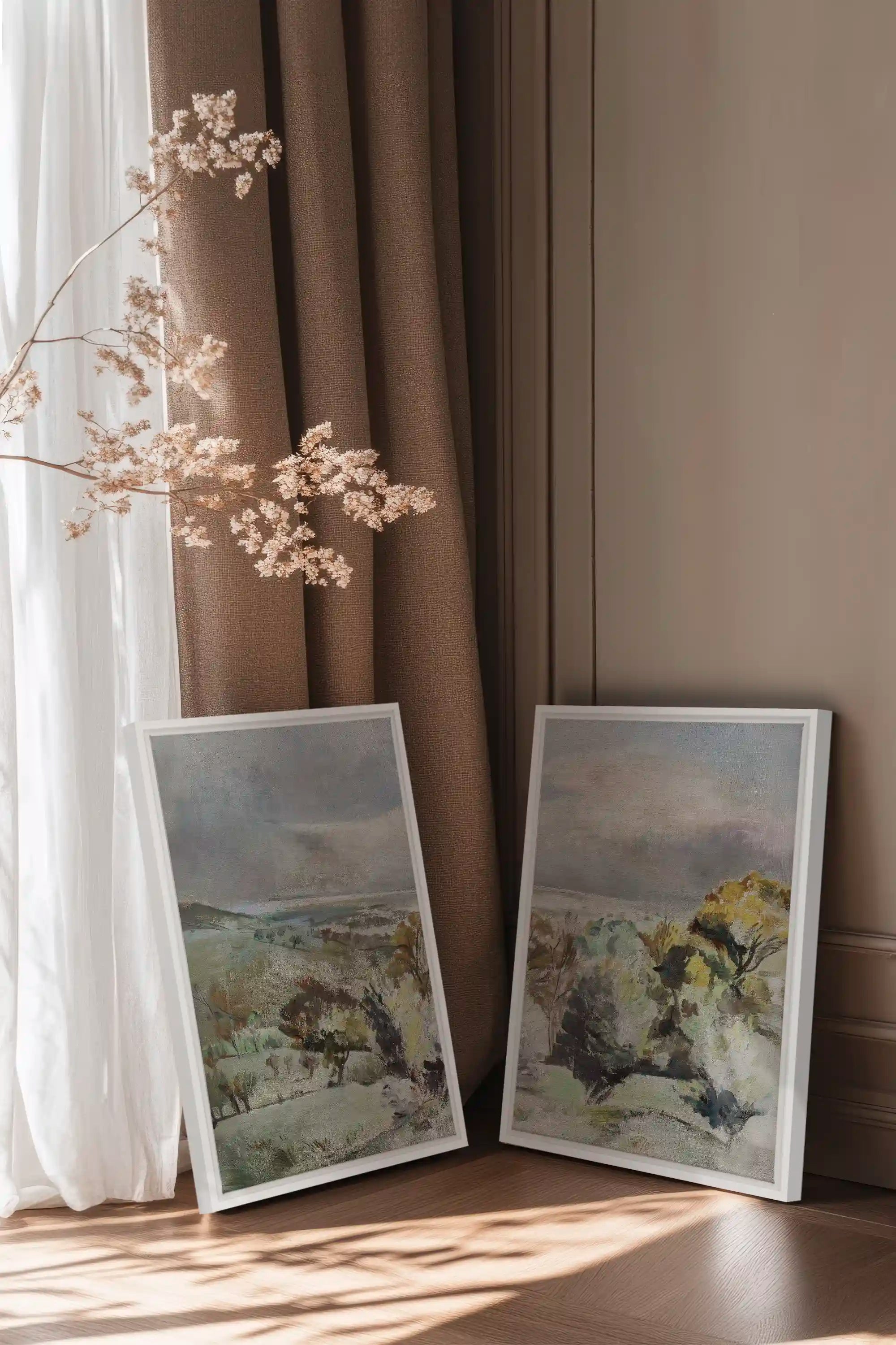 DRIFTING LIGHT DUO, 2 Works on stretched canvas, framed White