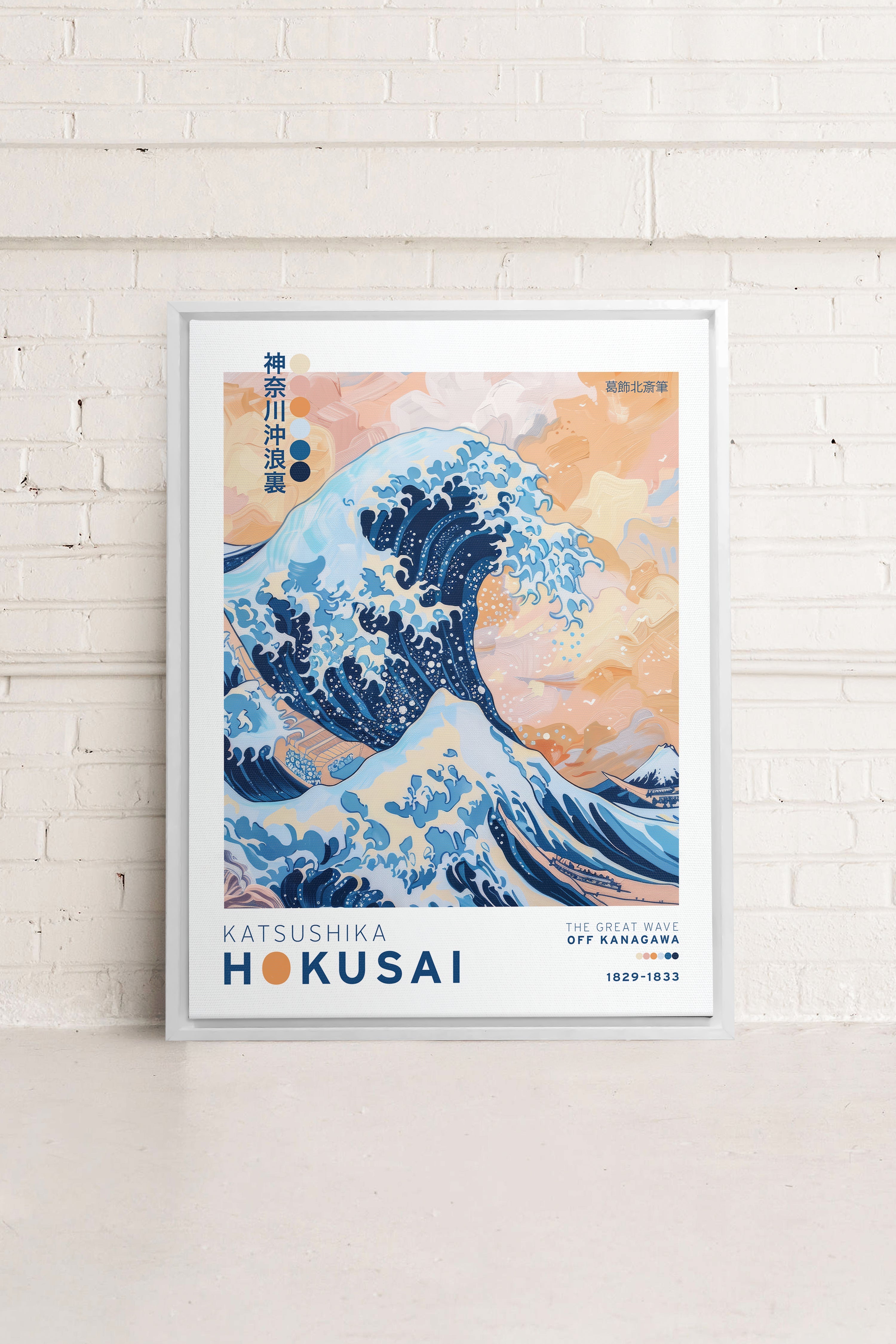 OLEKA CANVAS - THE GREAT WAVE, Oeuvre sur toile étirée, encadré Blanc