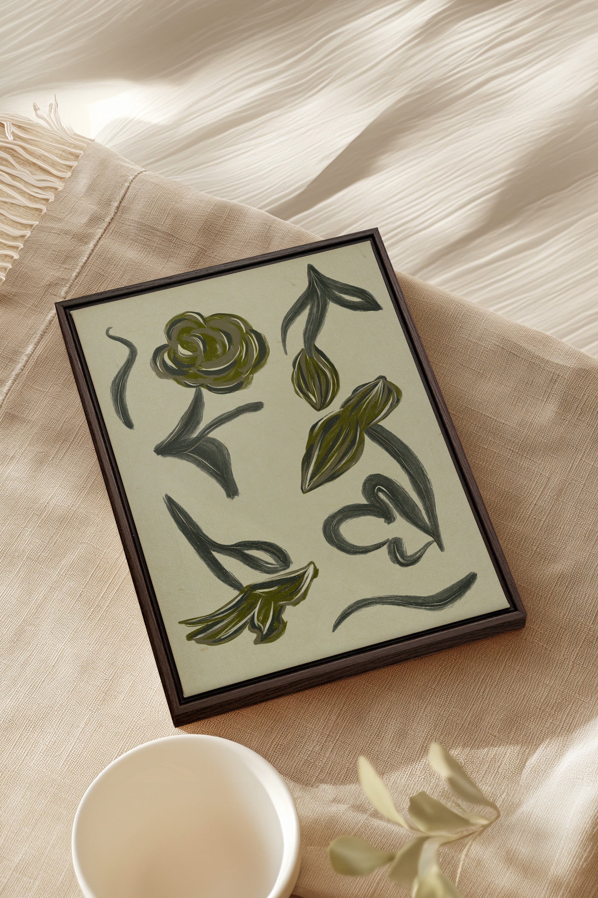 BOTANIC RELIC, Artwork on stretched canvas, framed in Walnut Brown
