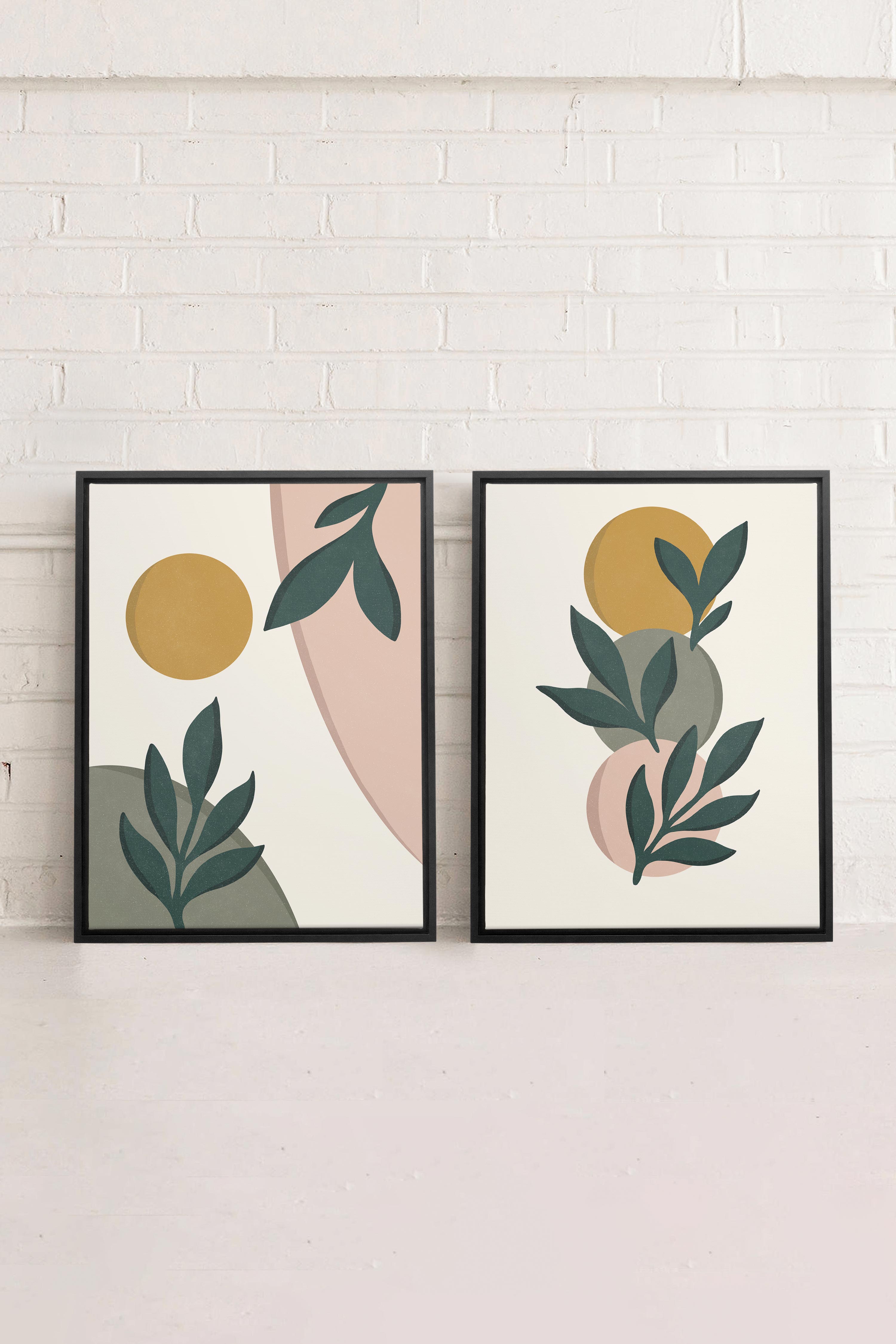 OLEKA CANVAS - RADIANT FLORA DUO, 2 Oeuvres sur toile étirée, encadré Noir