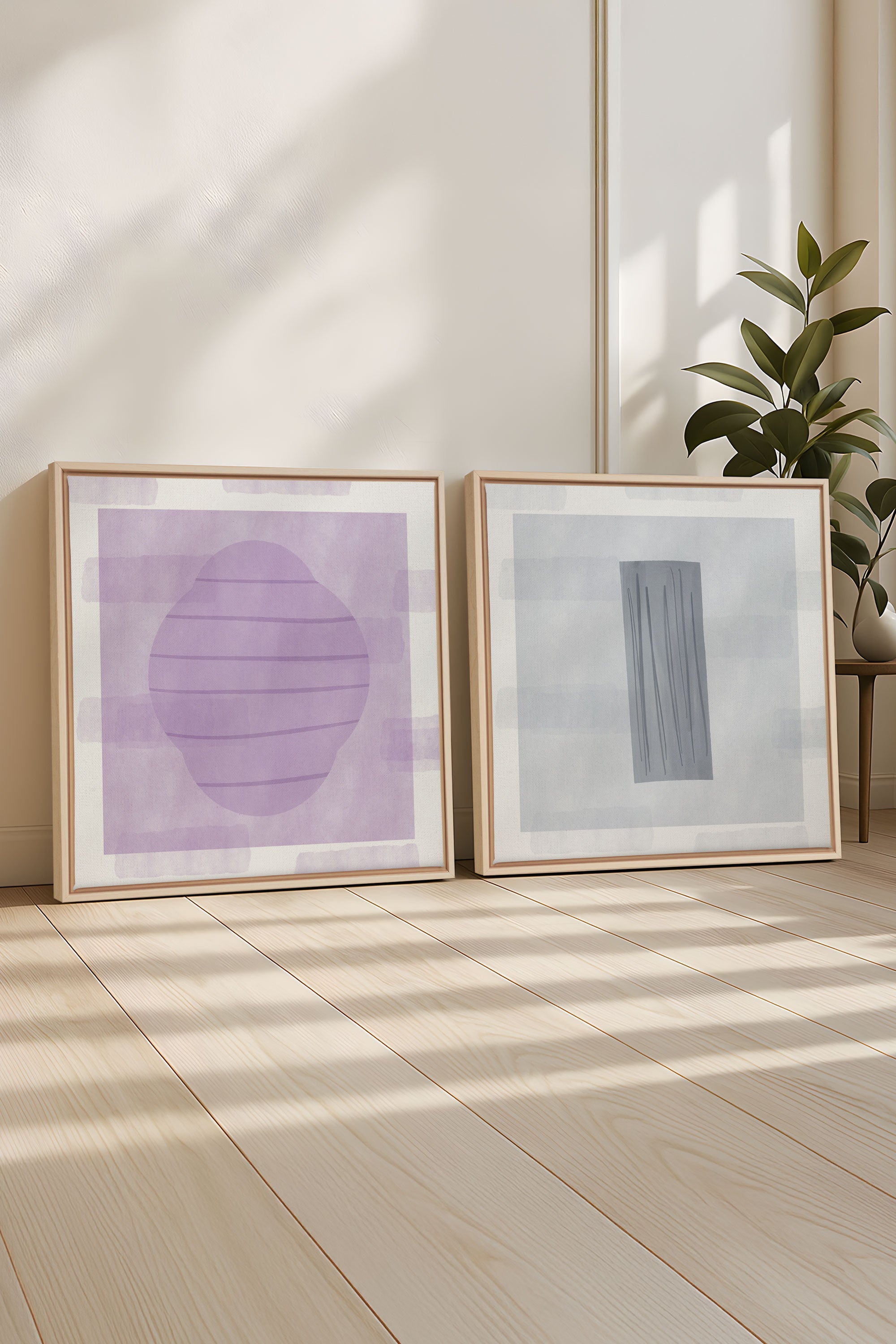 OLEKA CANVAS - DUO CALME CONTRASTÉ, 2 Oeuvres sur toile étirée, encadré Naturel Clair