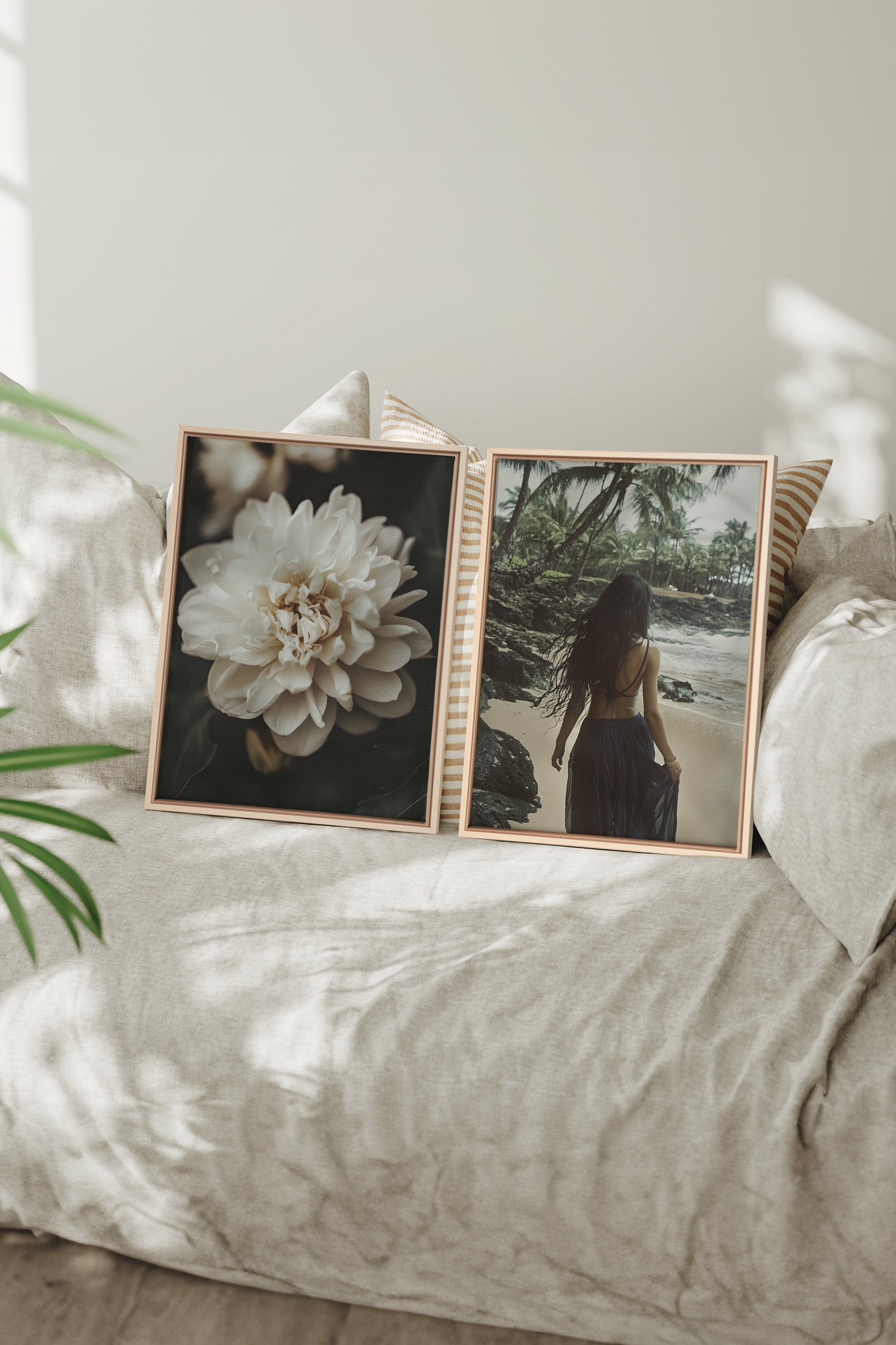 OLEKA CANVAS - DUO DANSE DU VENT, 2 Oeuvres sur toile étirée, encadré Naturel Clair