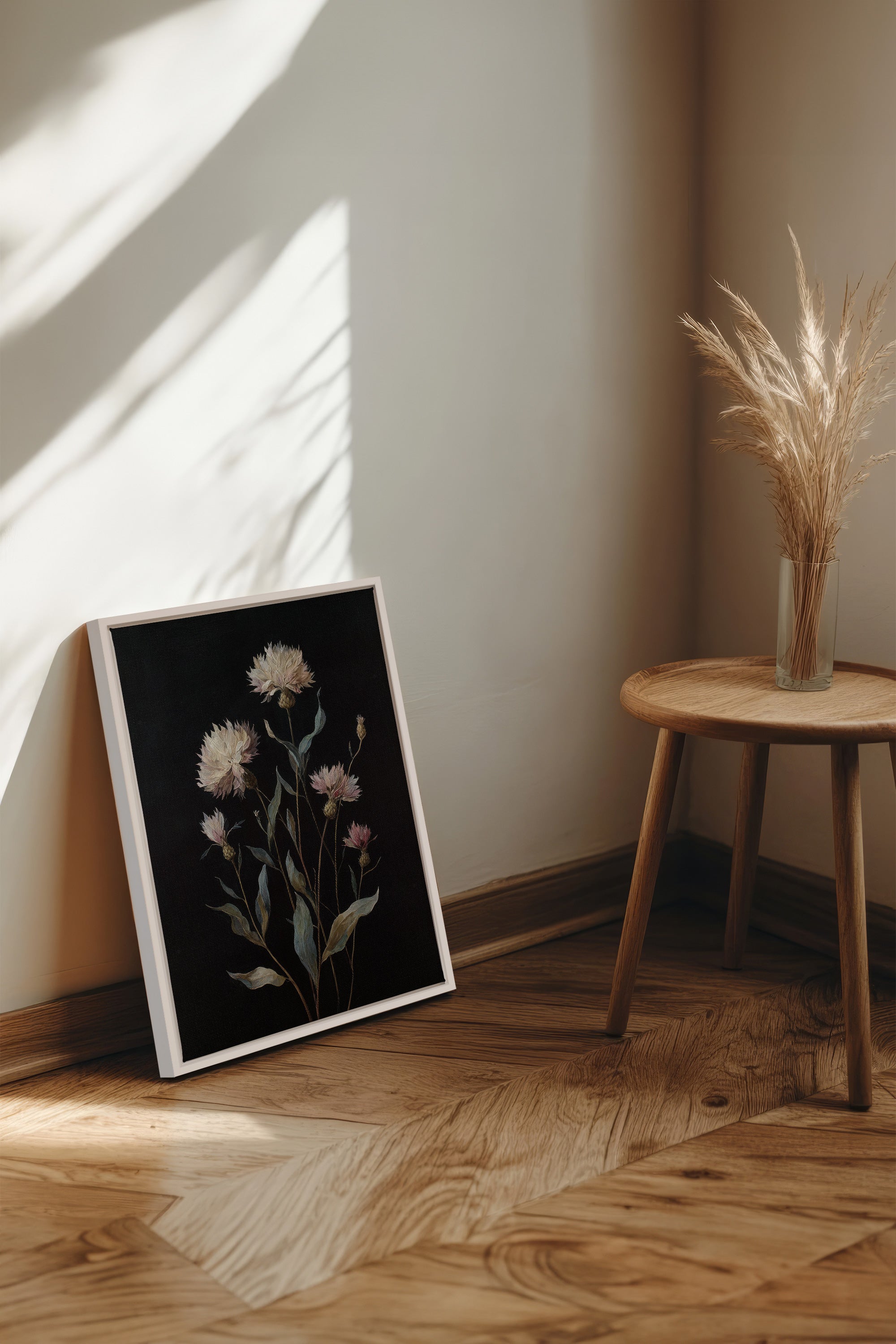 BLUSH FLORA, Oeuvre sur toile étirée, encadré Blanc