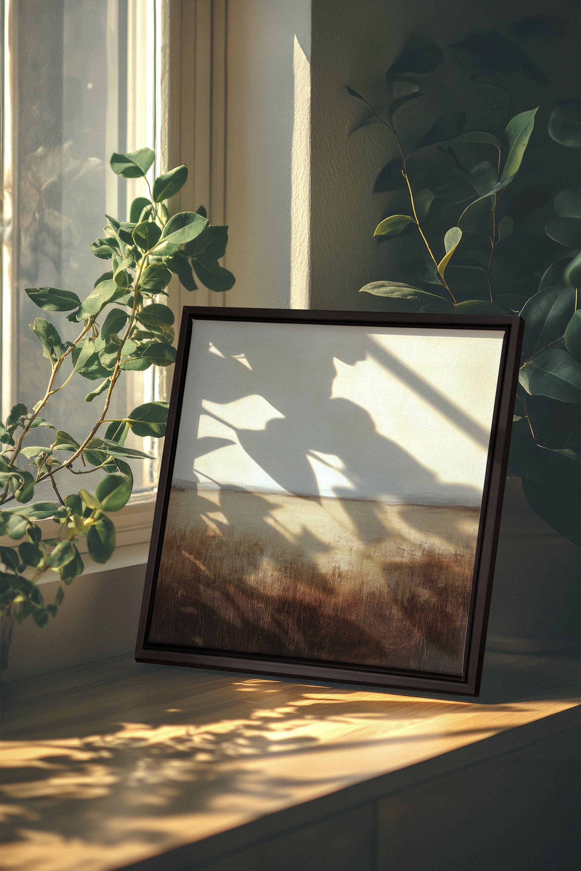 OLEKA CANVAS - GOLDEN PLAINS, Oeuvre sur toile étirée, encadré Brun Noyer