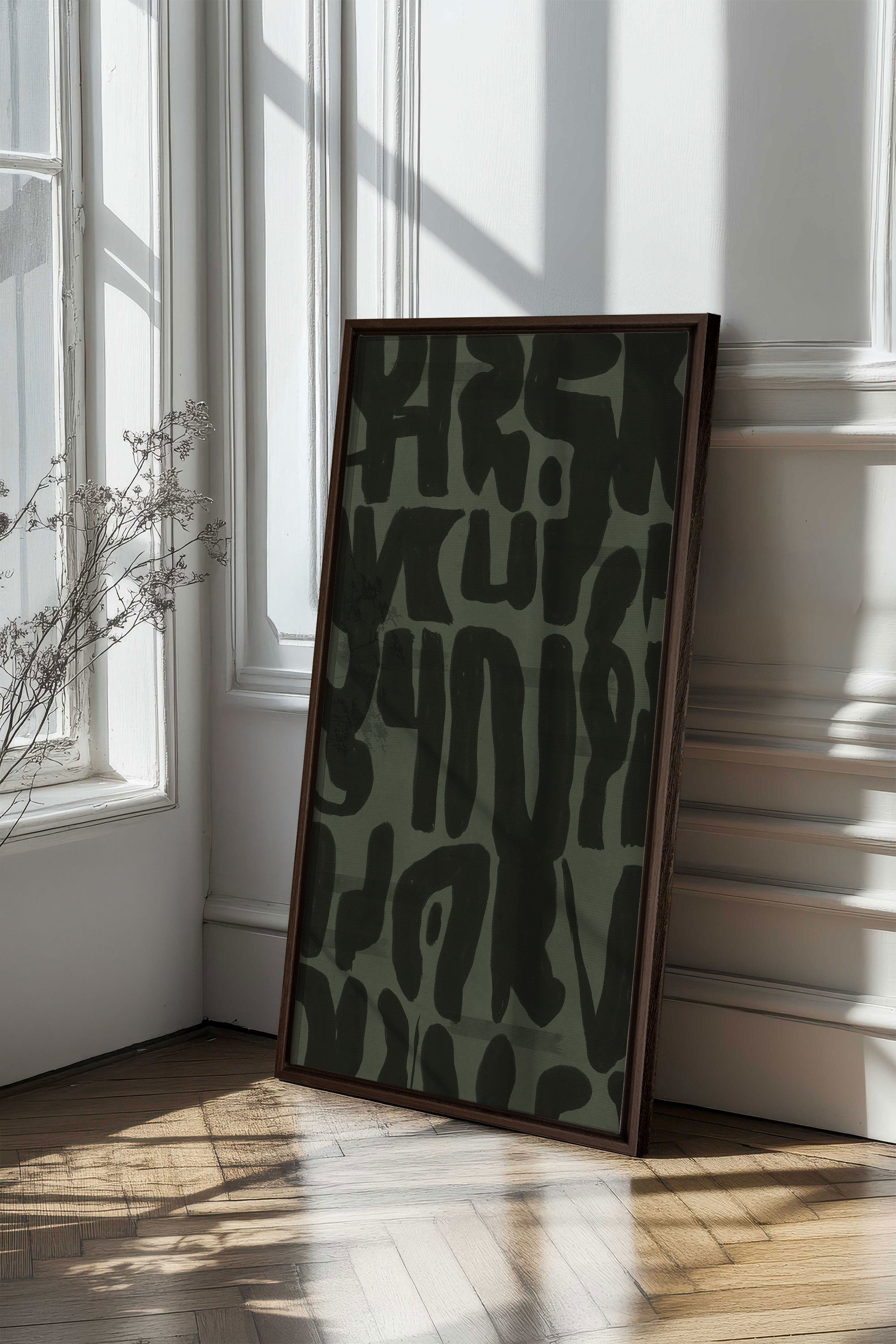 OLEKA CANVAS - WILD SCRIPT, Oeuvre sur toile étirée, encadré Brun Noyer