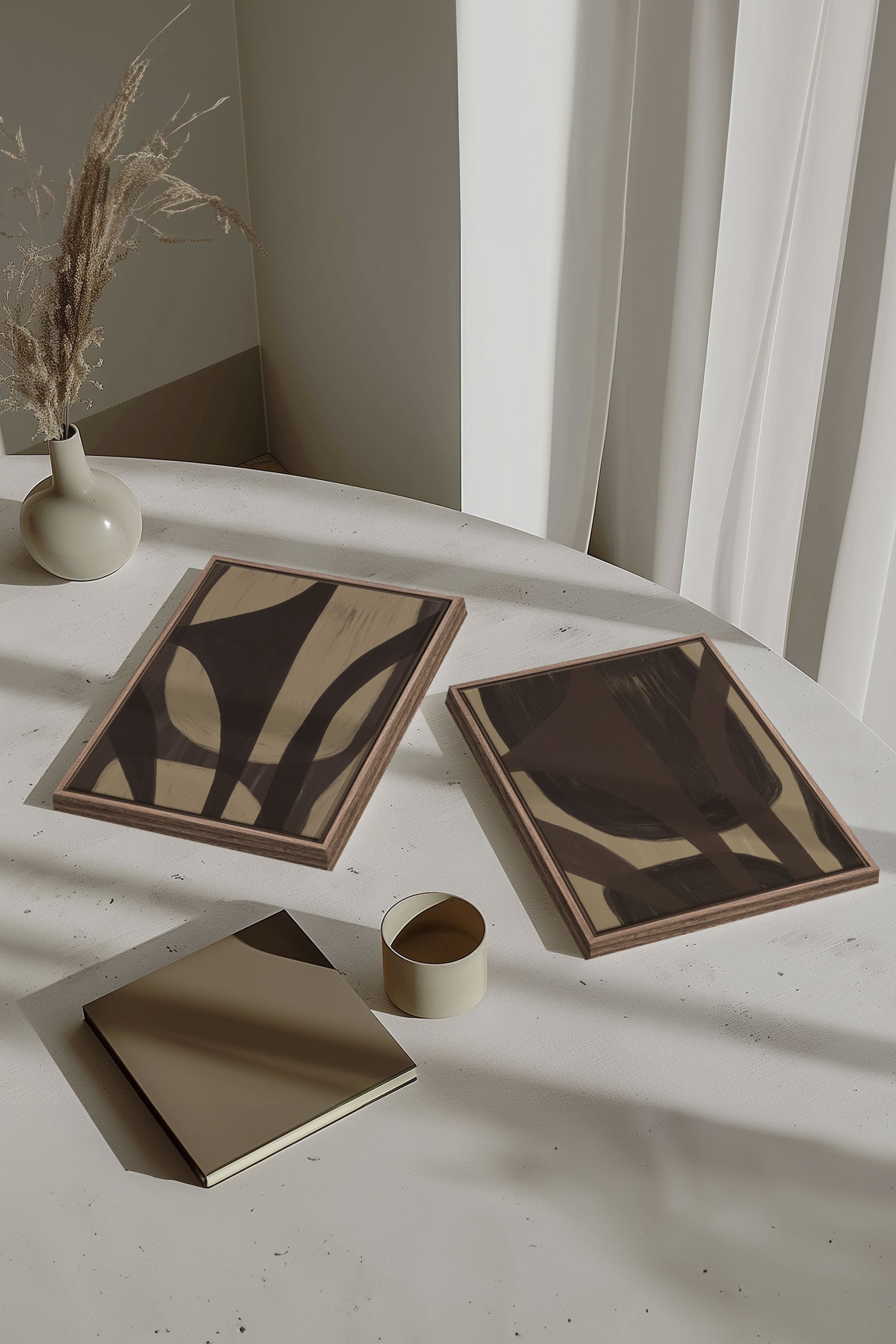 OLEKA CANVAS - SOFT PATHWAYS DUO, Oeuvre sur toile étirée, encadré Brun Chêne