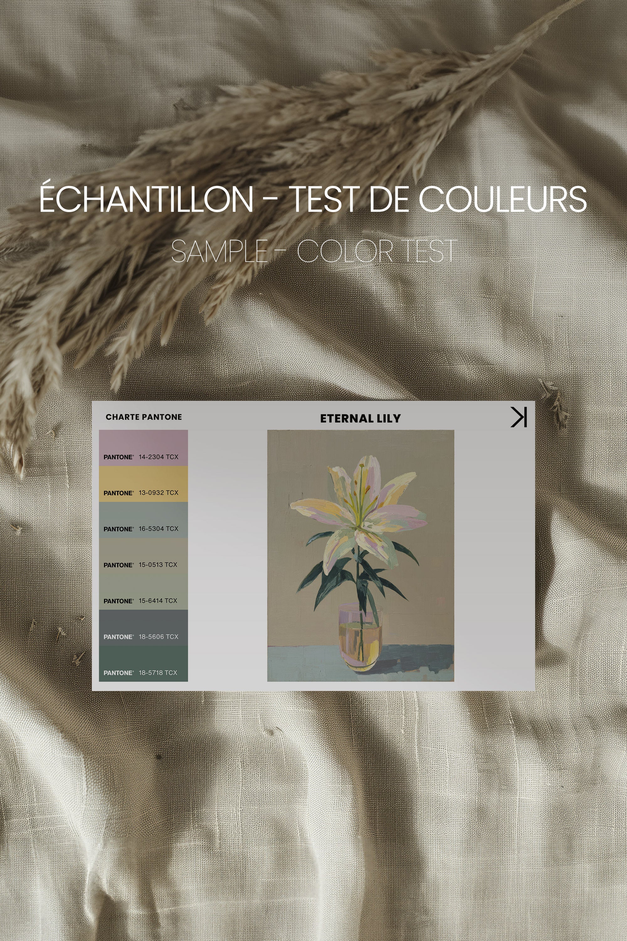 ETERNAL LILY, Artwork on stretched canvas, framed in Brown Oak