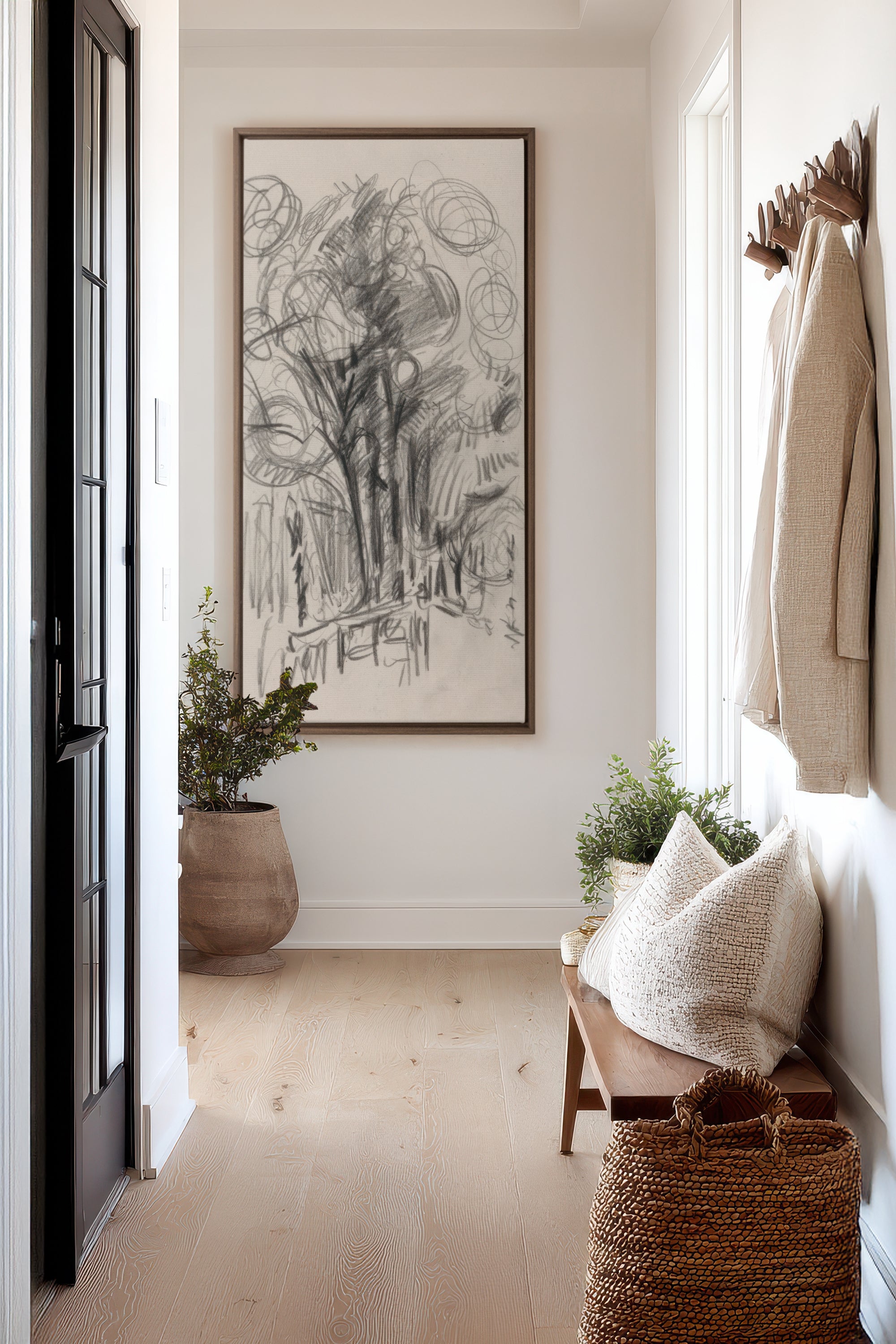 LIGNES DU VENT, Oeuvre sur toile étirée, encadré Brun Chêne