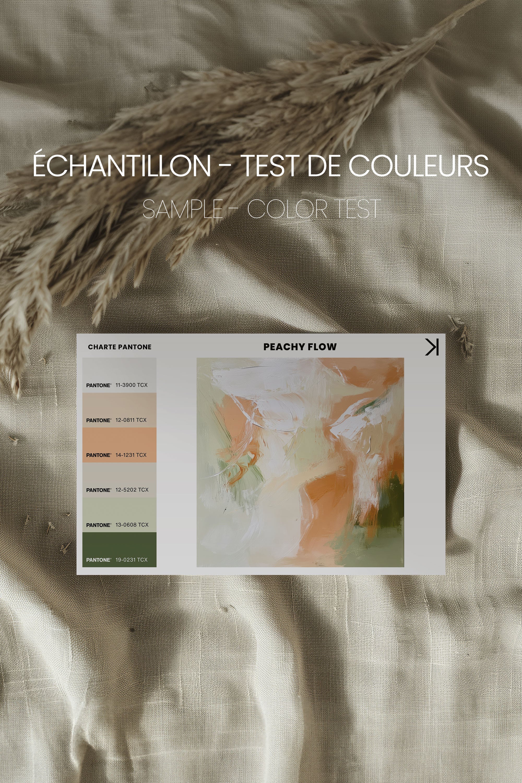 OLEKA CANVAS - PEACHY FLOW, Oeuvre sur toile étirée, encadré Blanc