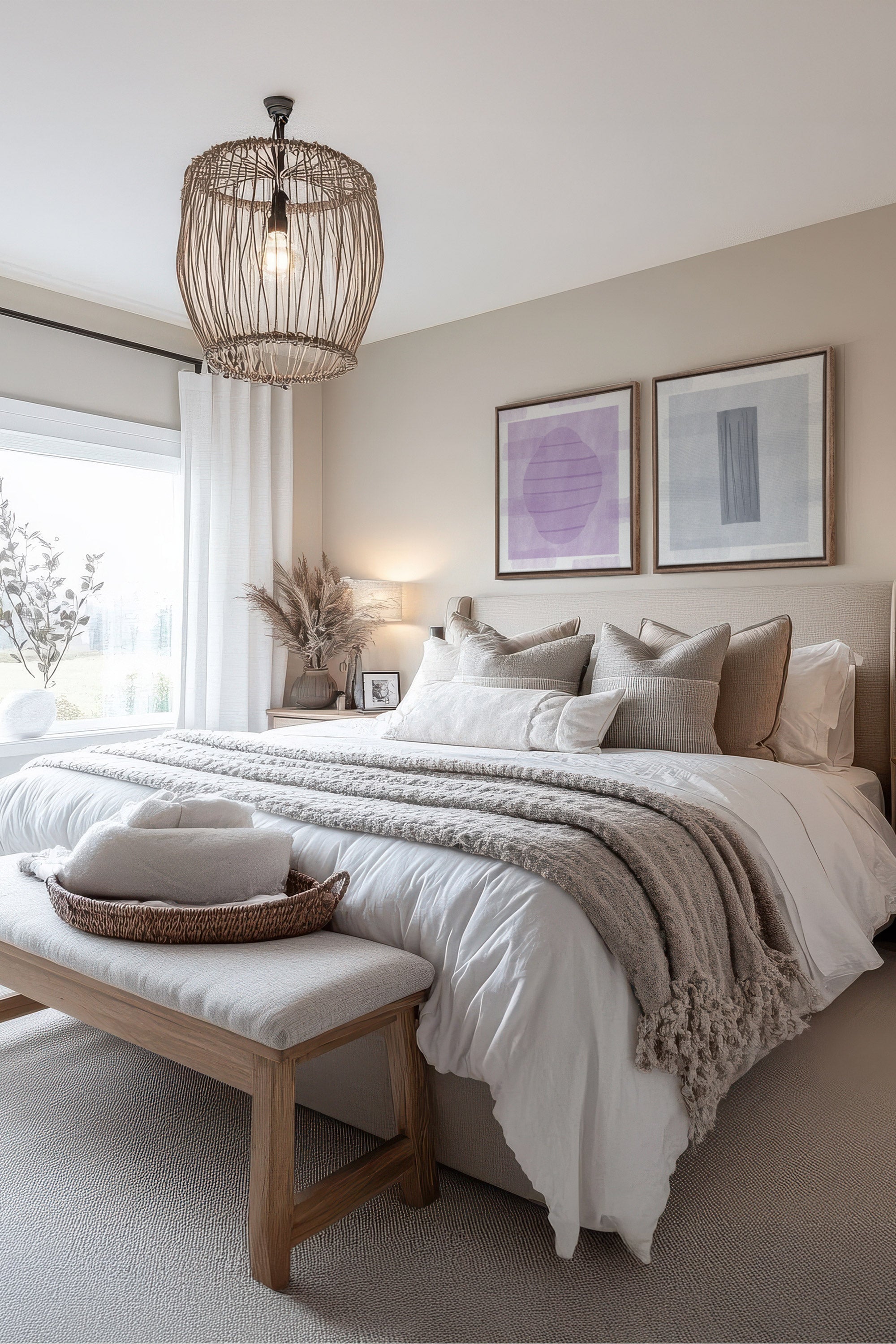 OLEKA CANVAS - DUO CALME CONTRASTÉ, 2 Oeuvres sur toile étirée, encadré Brun Chêne