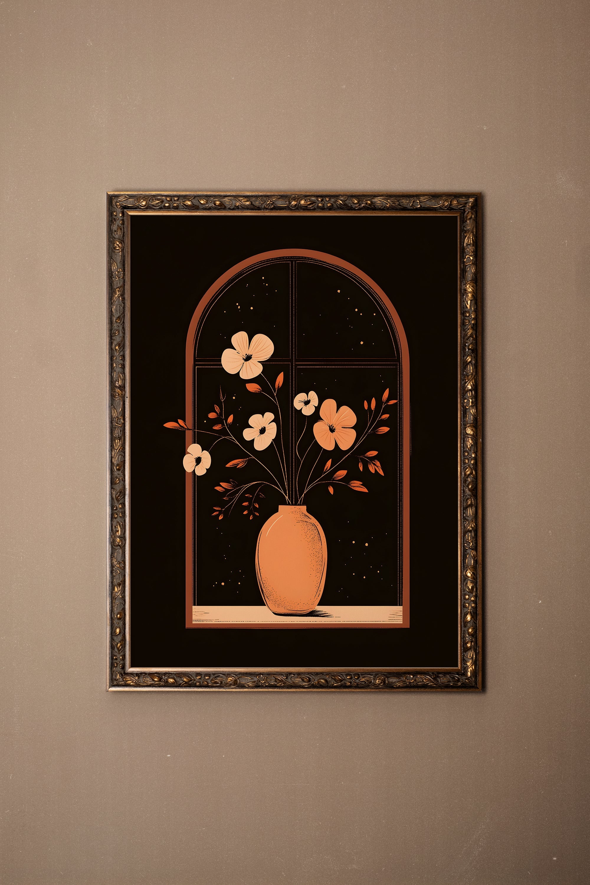 NUIT EN FLEURS, Artwork on rigid canvas, framed in Vintage Bronze