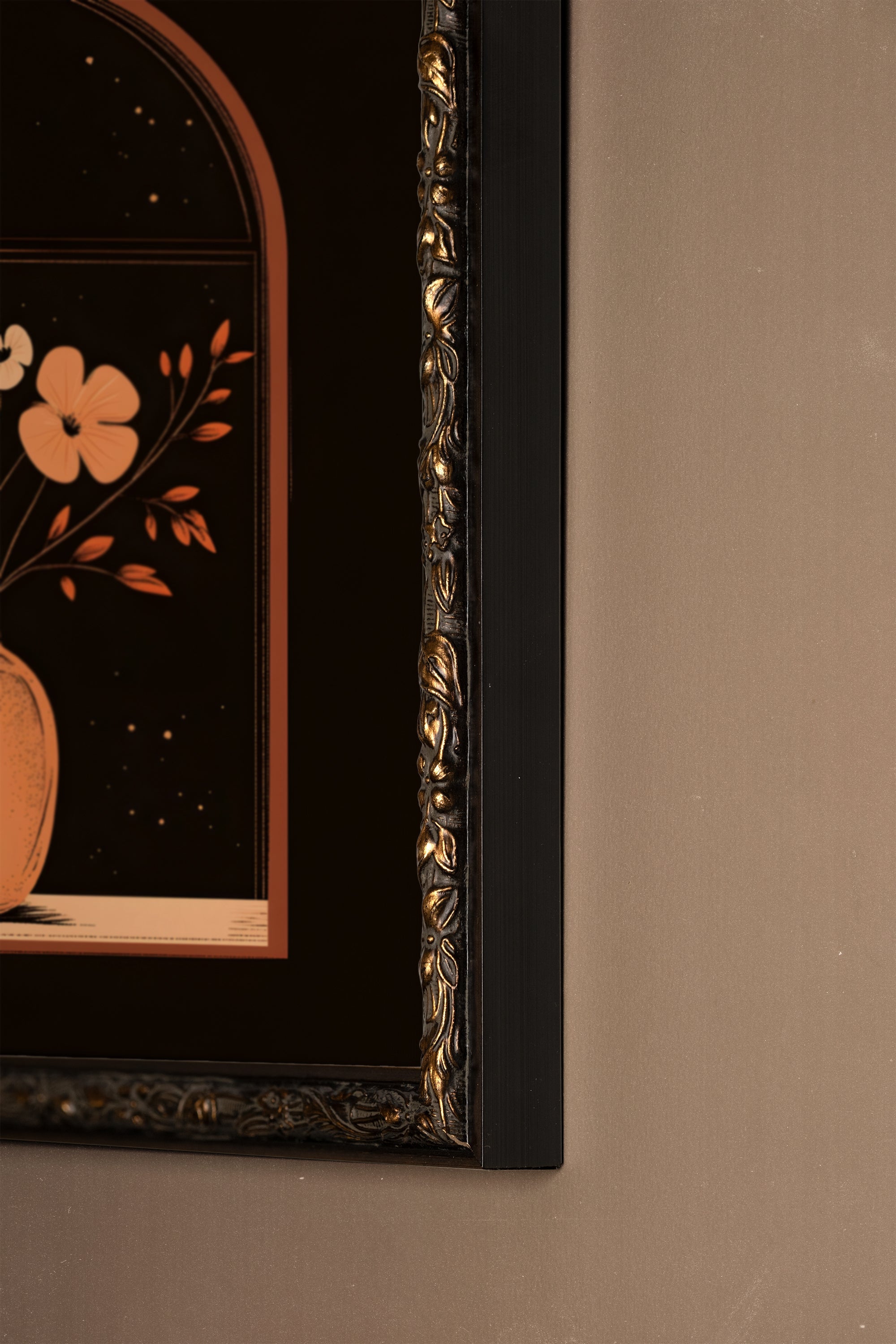 NUIT EN FLEURS, Oeuvre sur toile rigide, encadré Vintage Bronze