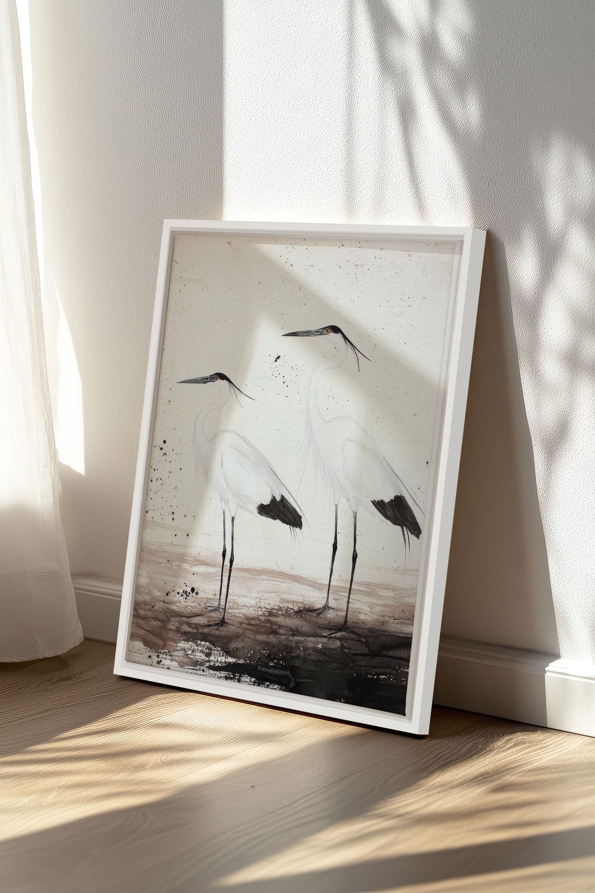 OLEKA CANVAS - DANSE DES PLUMES, Oeuvre sur toile étirée, encadré Blanc