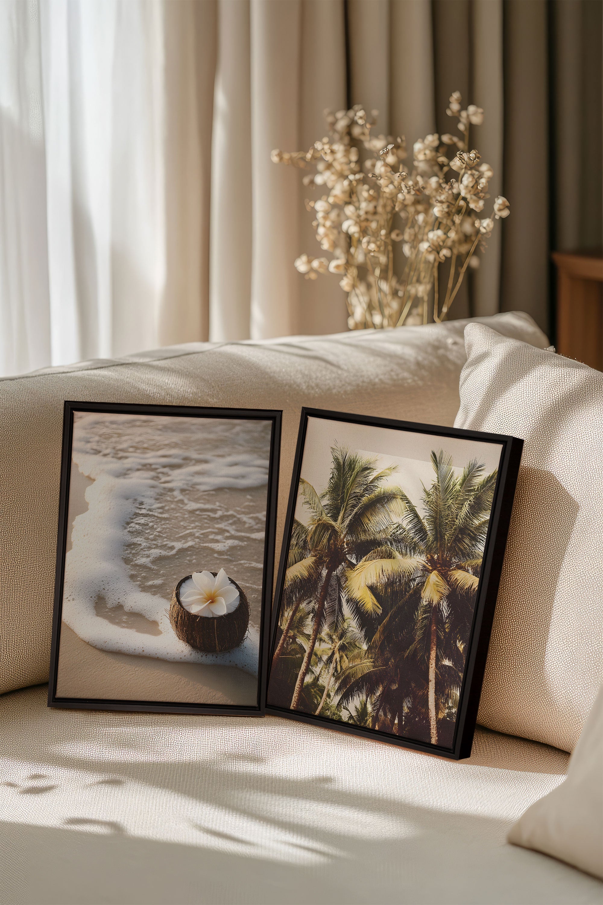 OLEKA CANVAS - DUO SABLE & COCO, 2 Oeuvres sur toile étirée, encadré Noir