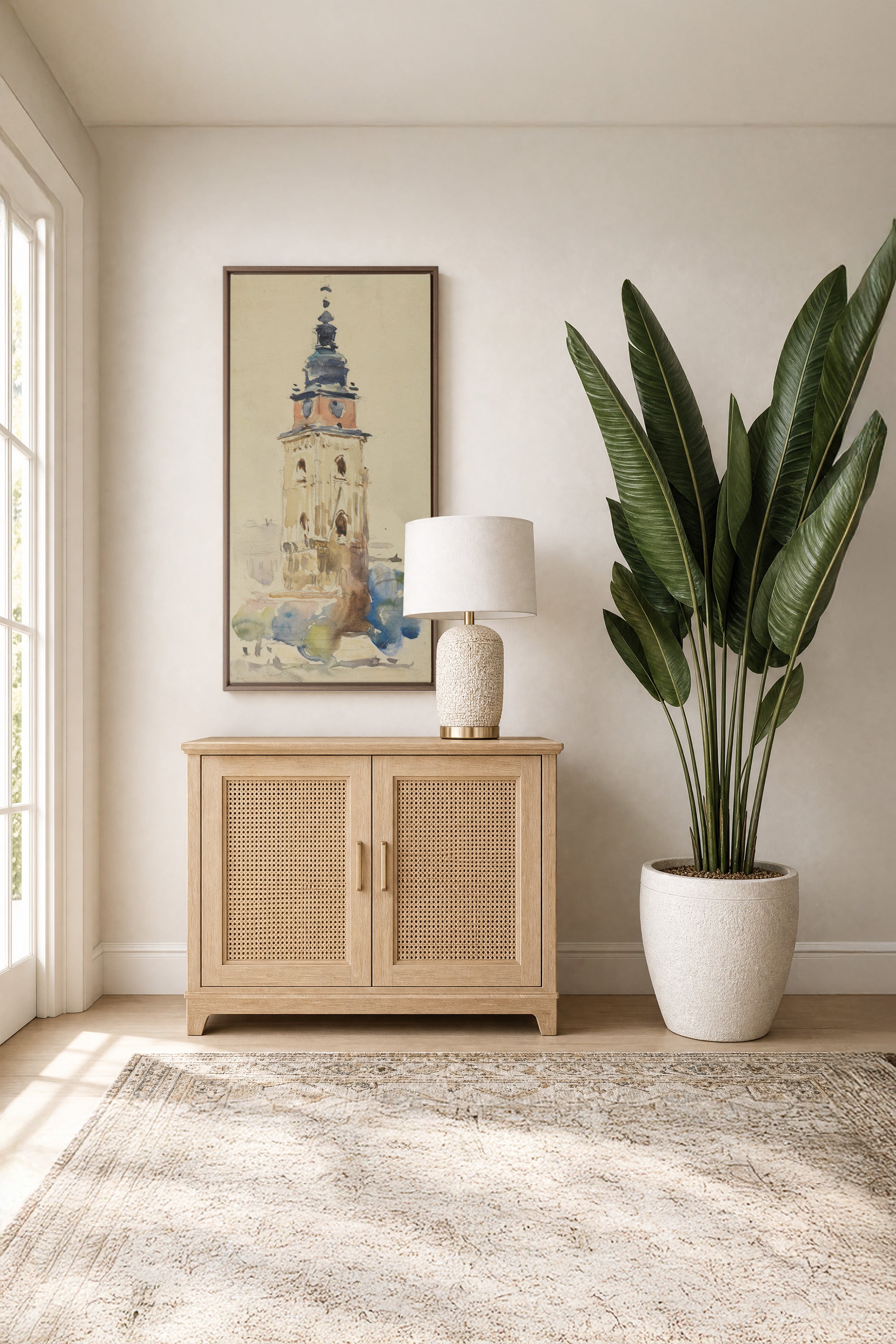 ANCIENT TOWER, Work on stretched canvas, framed Oak Brown