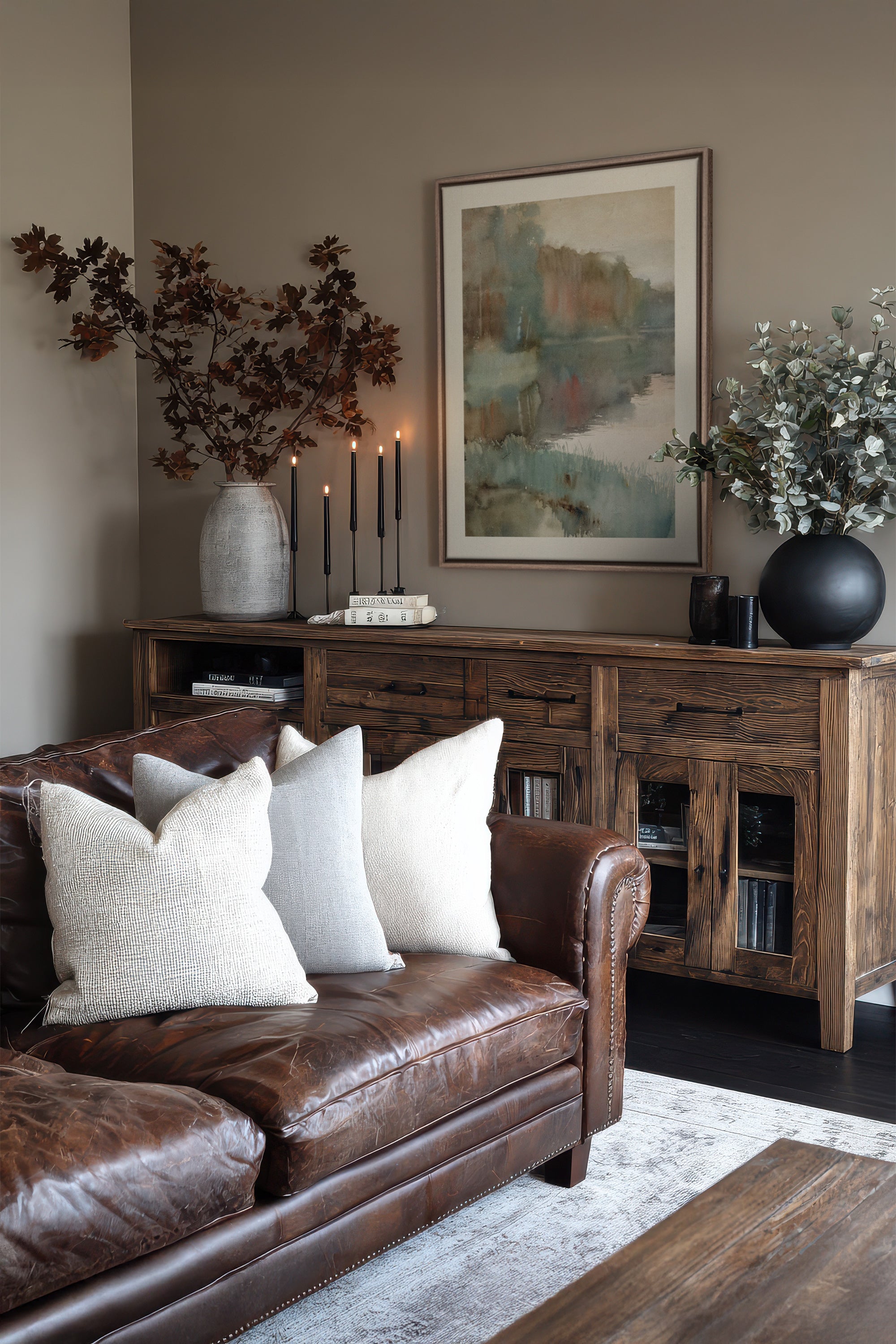 ÉCHO DU LAC, Artwork on stretched canvas, framed in Brown Oak