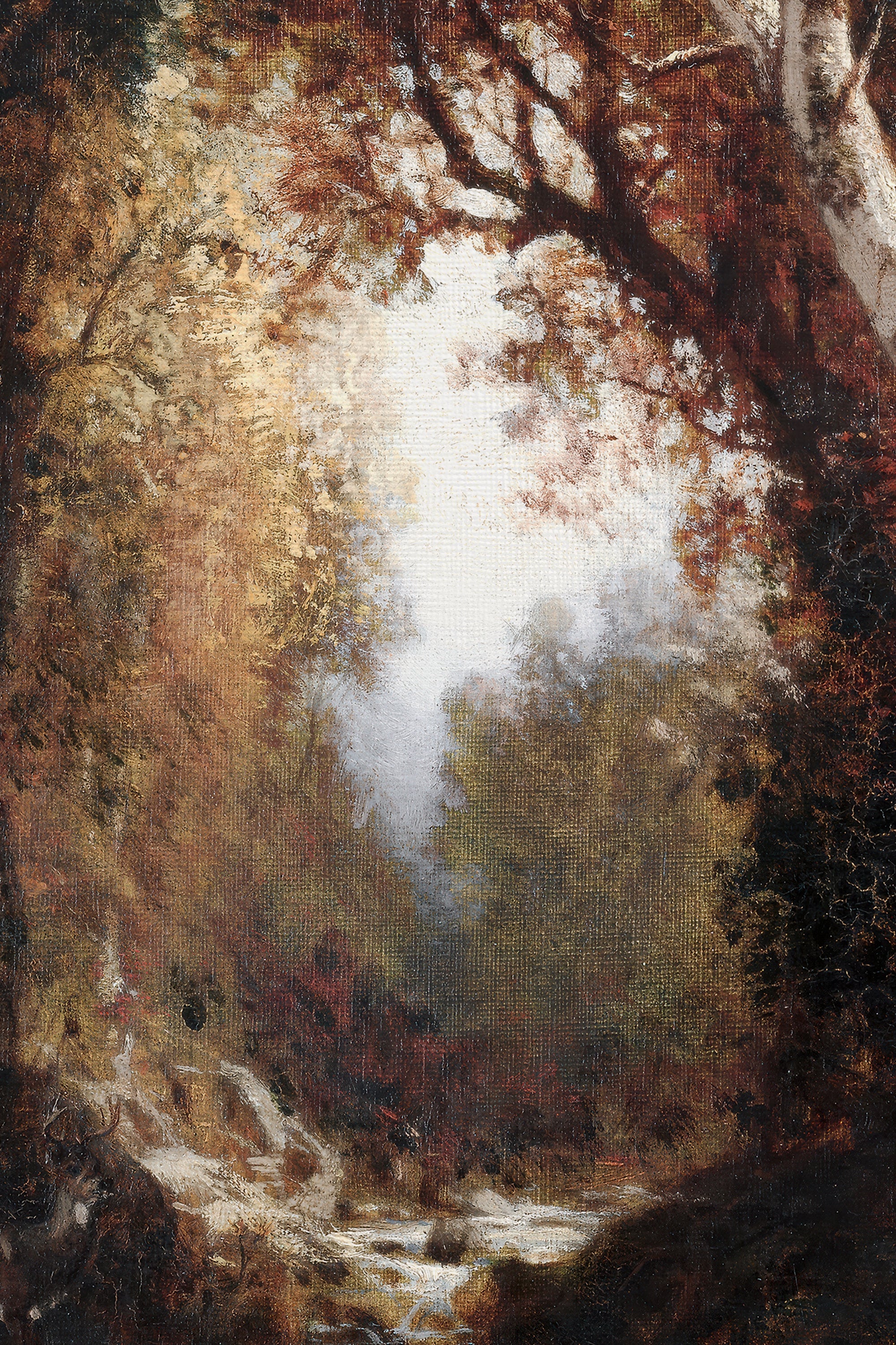 AUTUMN GLADE, Artwork on stretched canvas, framed Vintage Silver