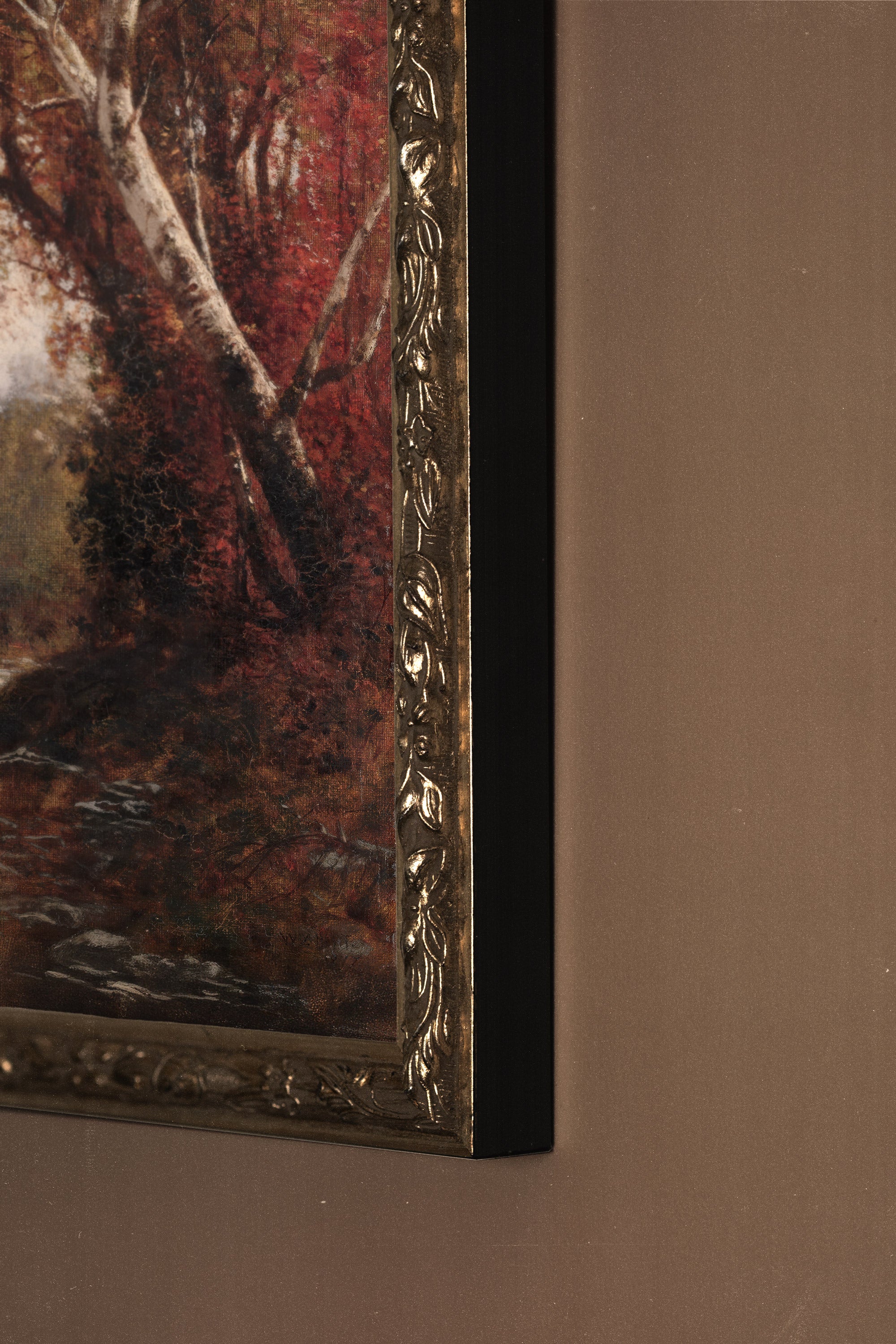 AUTUMN GLADE, Artwork on stretched canvas, framed Vintage Silver