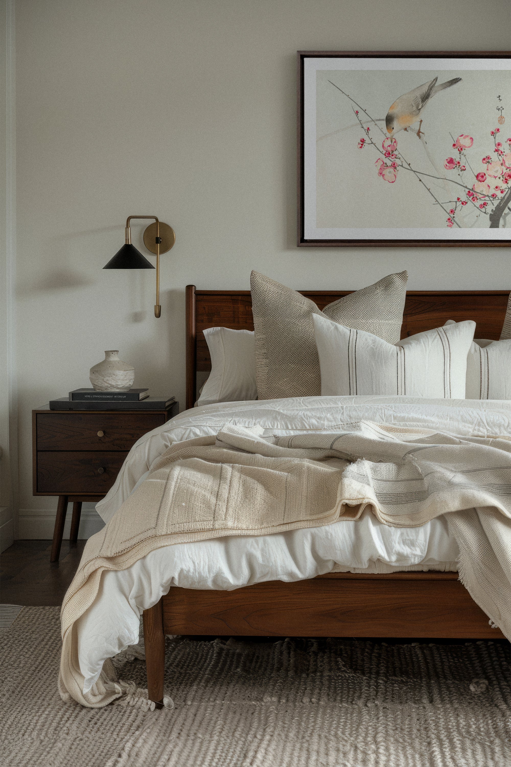 OLEKA CANVAS - SONGBIRD, Oeuvre sur toile étirée, encadré Brun Noyer