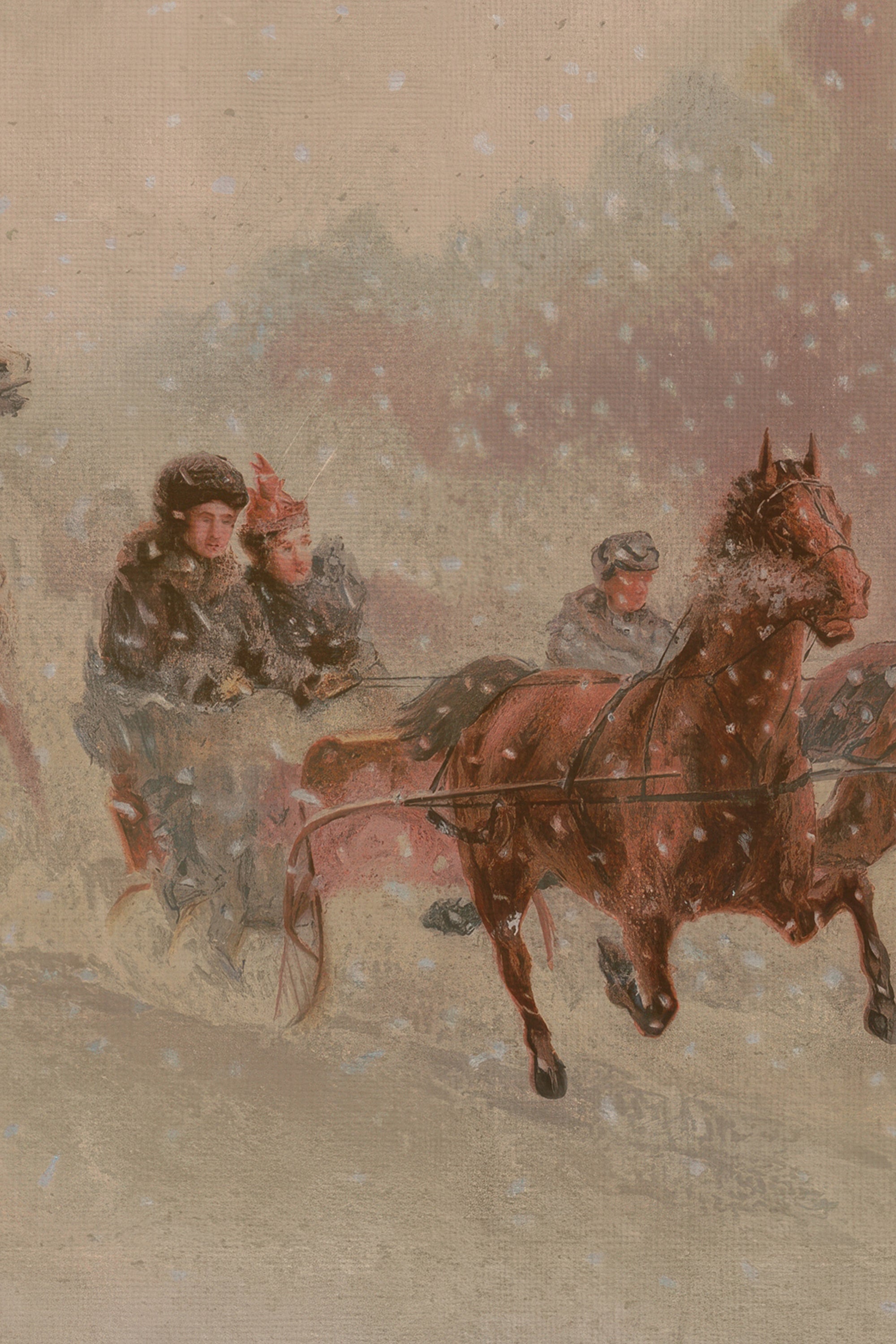 WINTER CHASE, Work on canvas, framed Vintage Gold