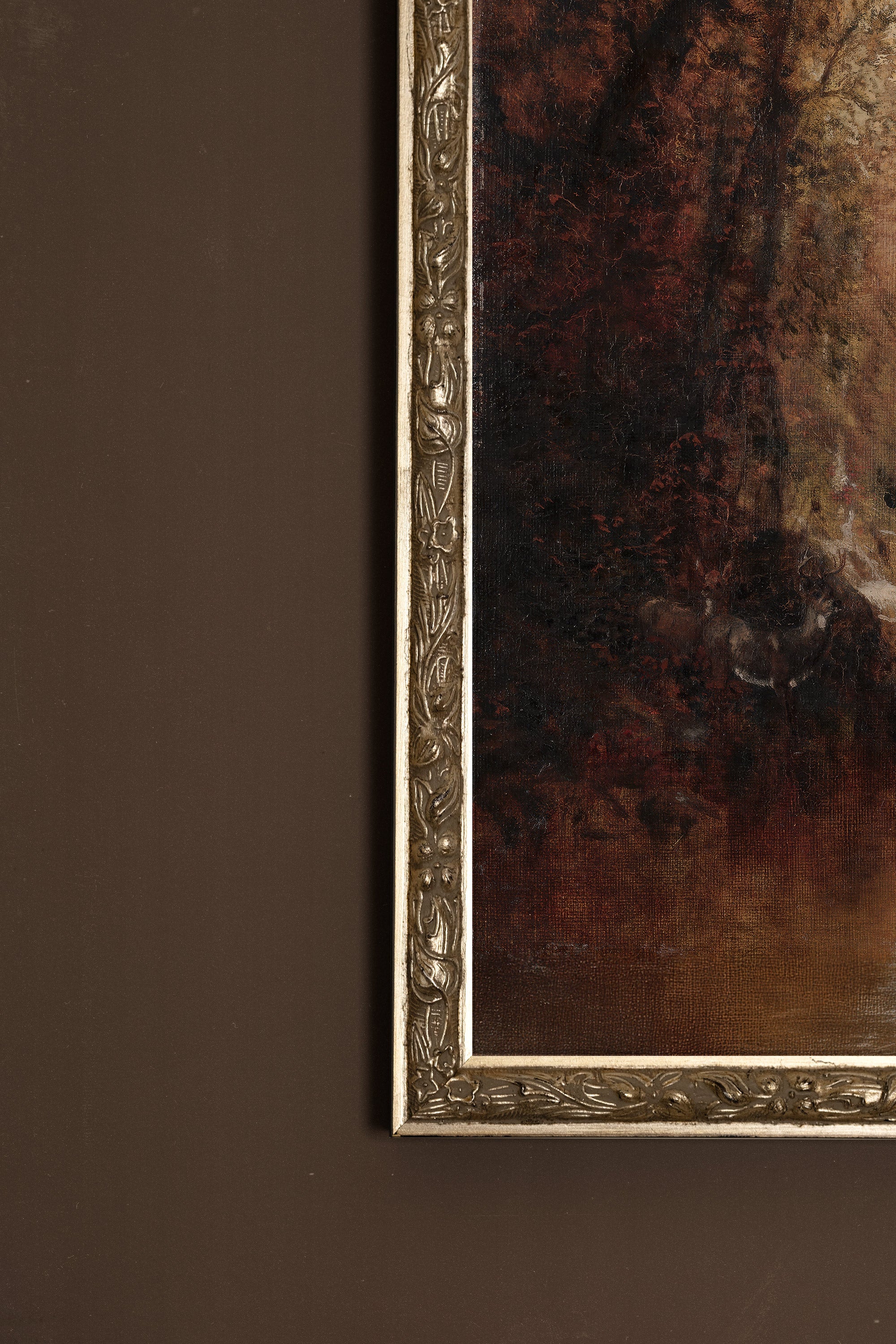 AUTUMN GLADE, Artwork on stretched canvas, framed Vintage Silver