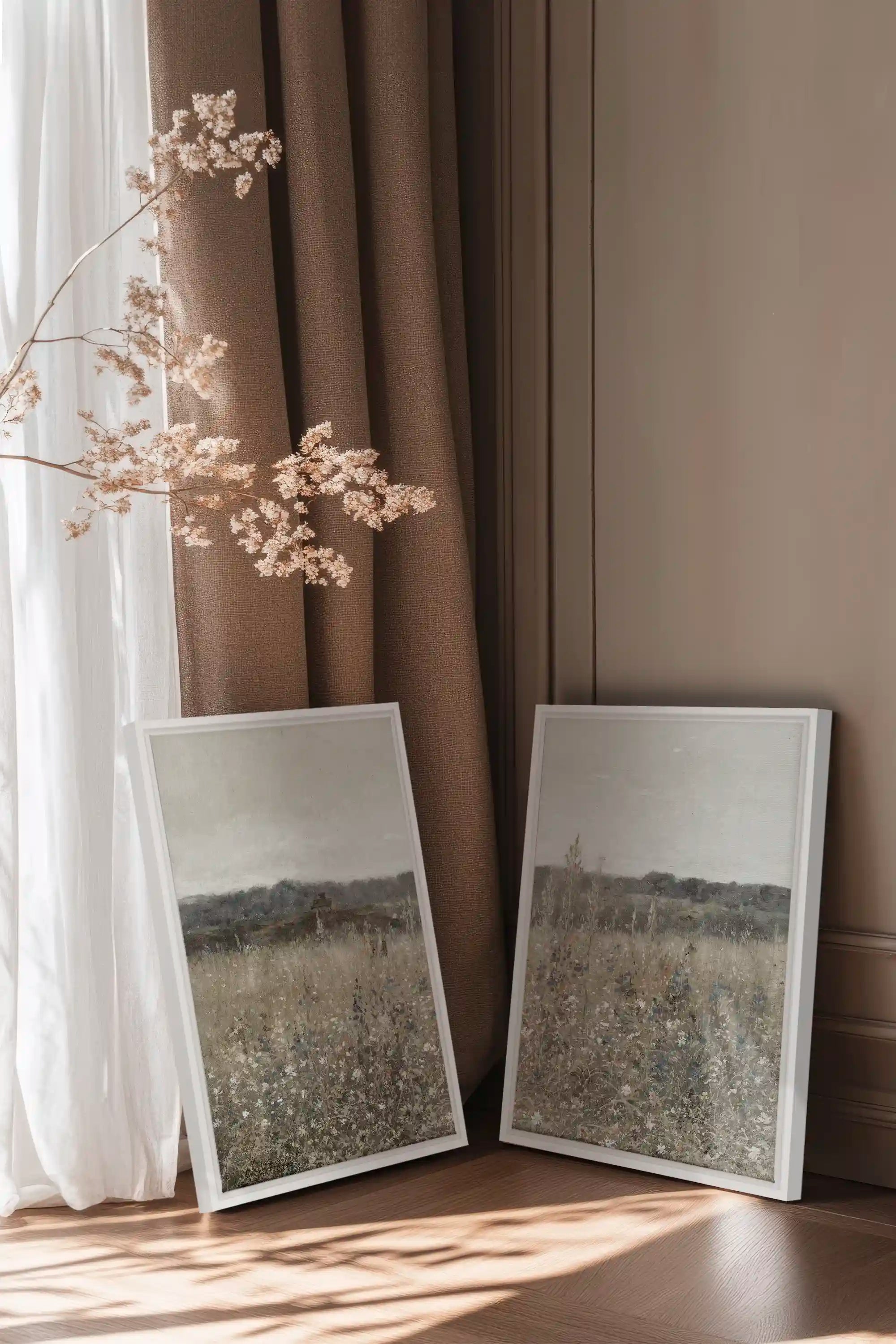 FADED FLORALS DUO, 2 Works on stretched canvas, framed White