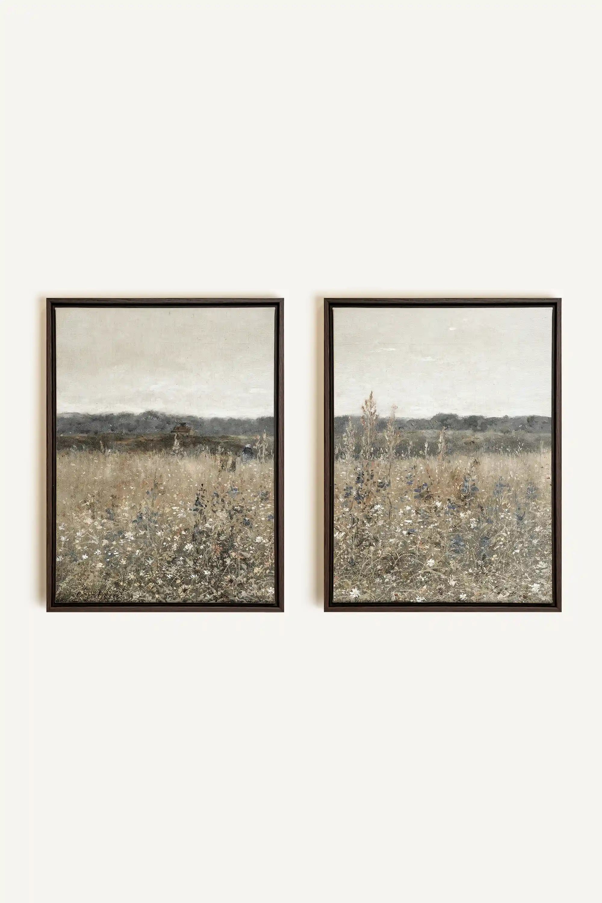 FADED FLORALS DUO, 2 Works on stretched canvas, framed Walnut Brown
