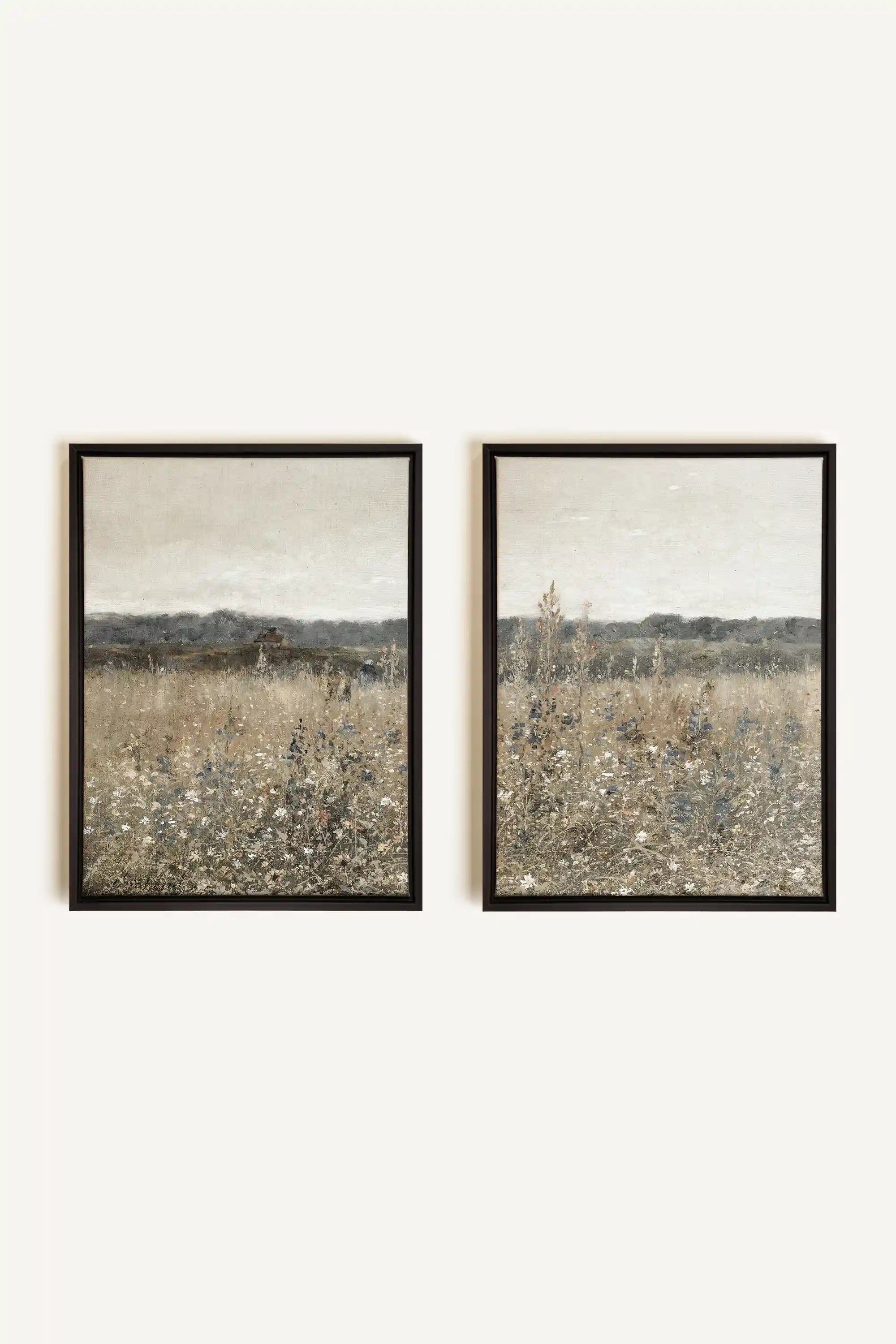 FADED FLORALS DUO, 2 Works on stretched canvas, framed Black