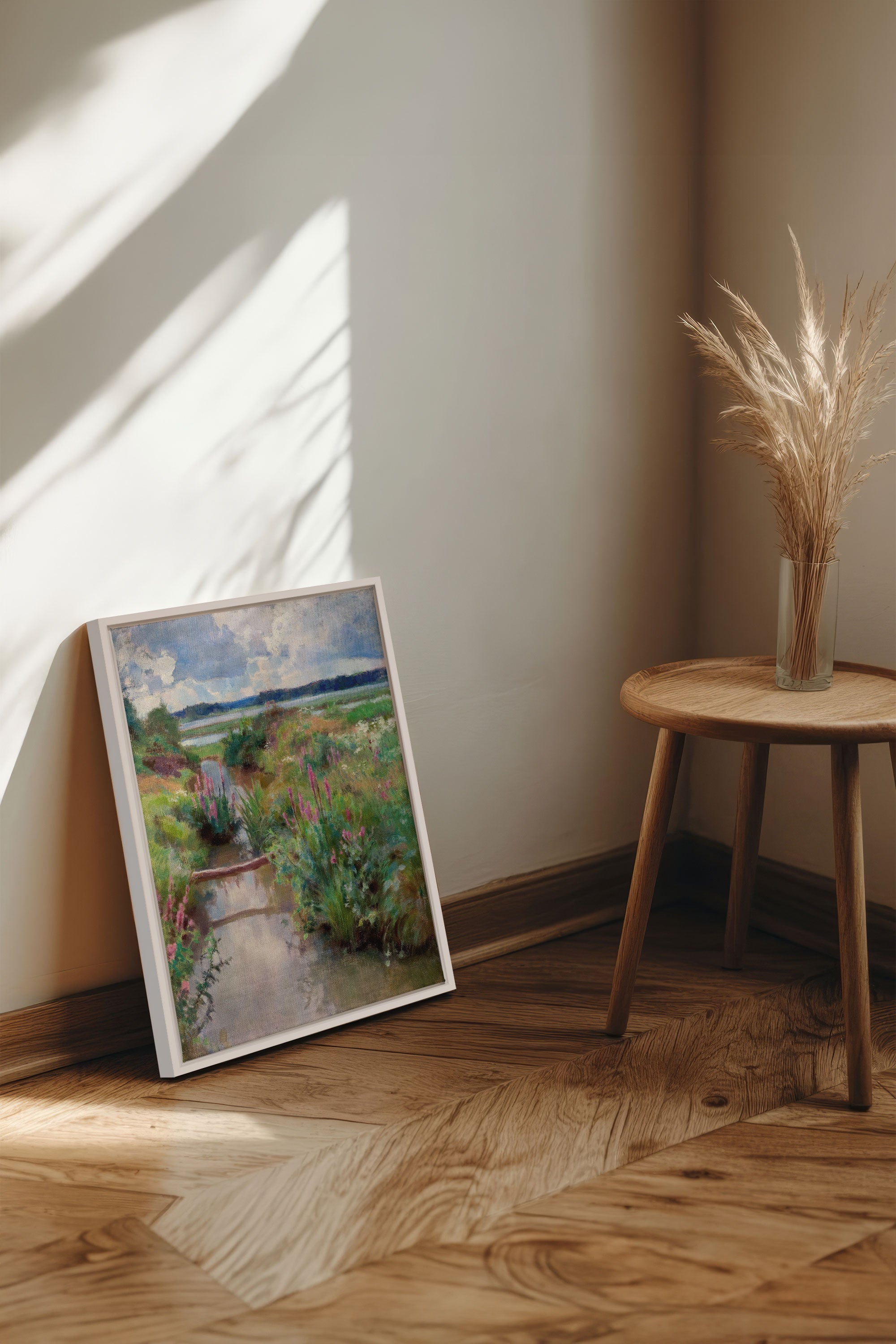 OLEKA CANVAS - DOUCE RIVIÈRE, Oeuvre sur toile étirée, encadré Blanc