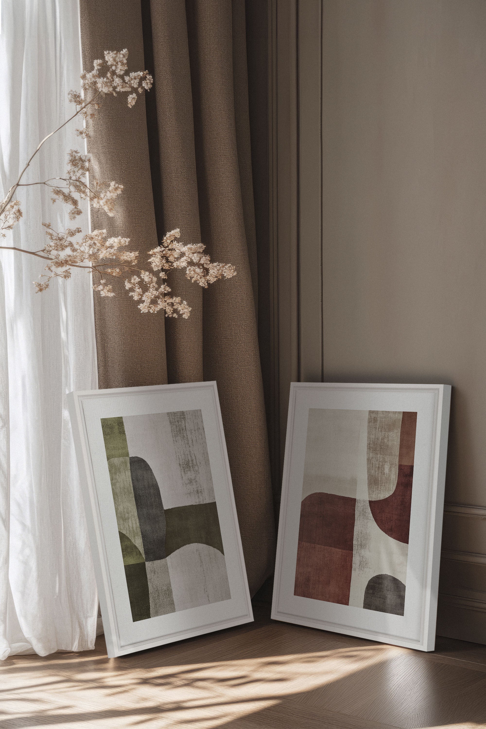 OLEKA CANVAS - SEASONAL BALANCE, 2 Oeuvres sur toile étirée, encadré Blanc