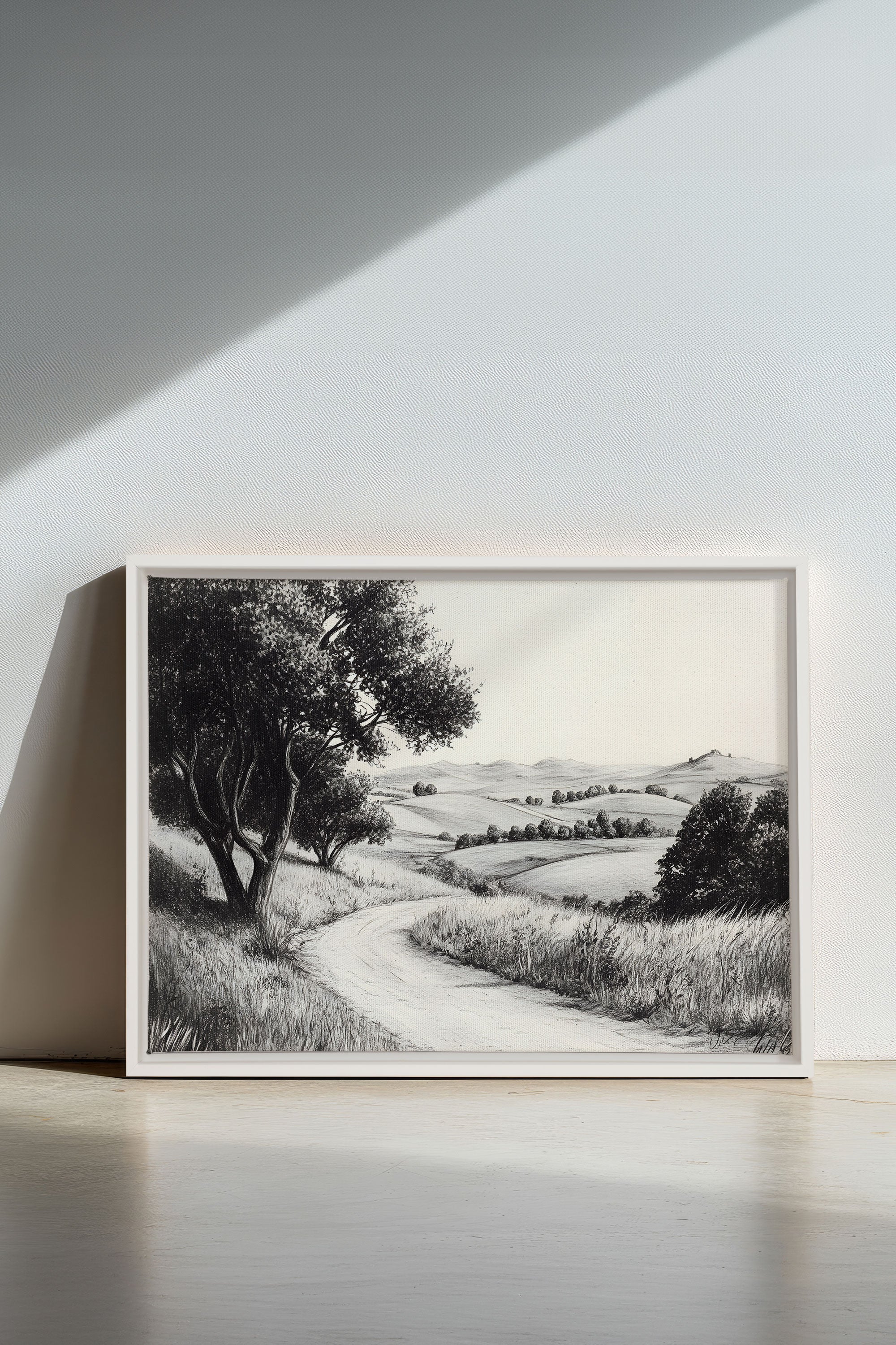 OLEKA CANVAS - DOUCEUR DES COLLINES, Oeuvre sur toile étirée, encadré Blanc