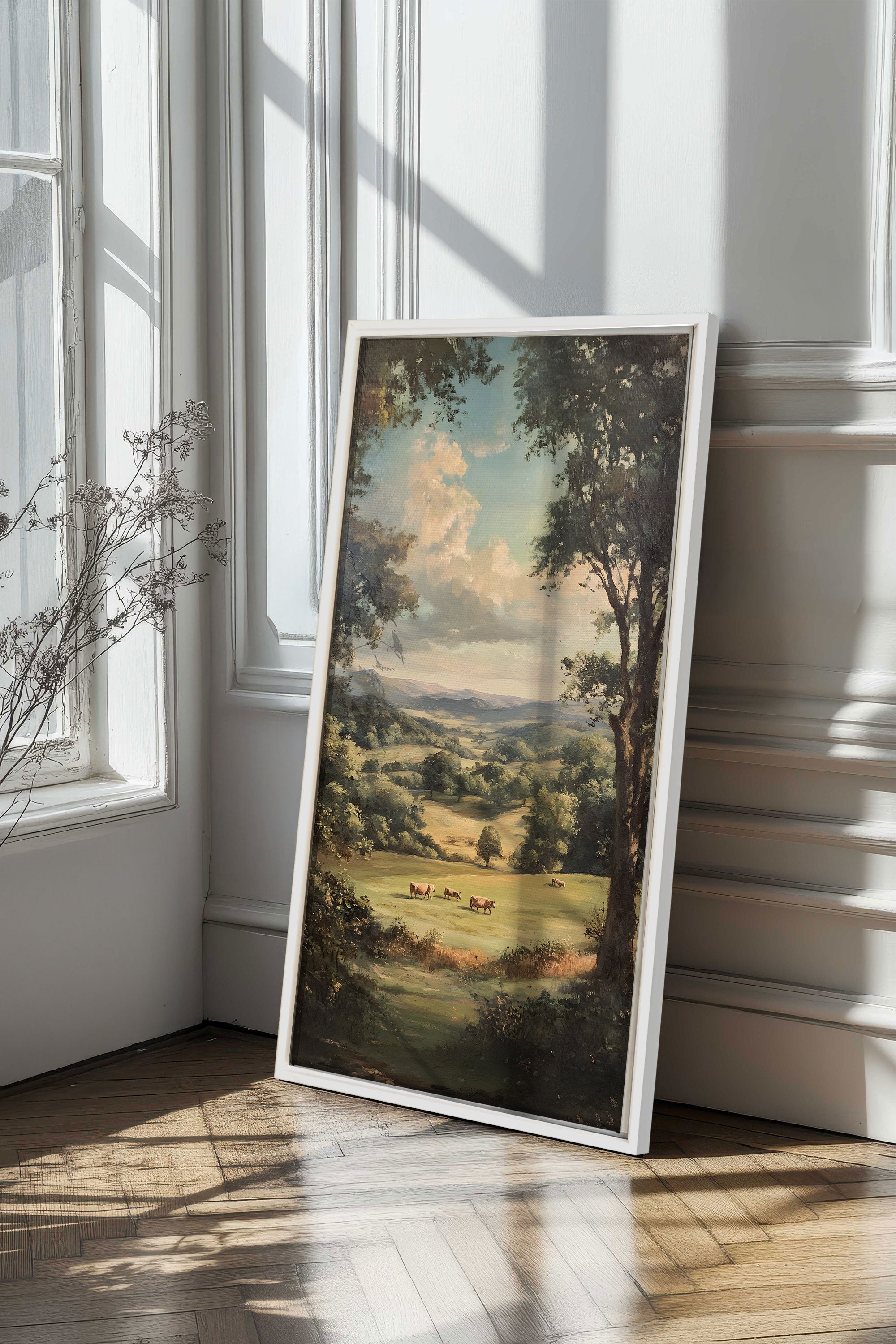 OLEKA CANVAS - REPOS CHAMPÊTRE, Oeuvre sur toile étirée, encadré Blanc