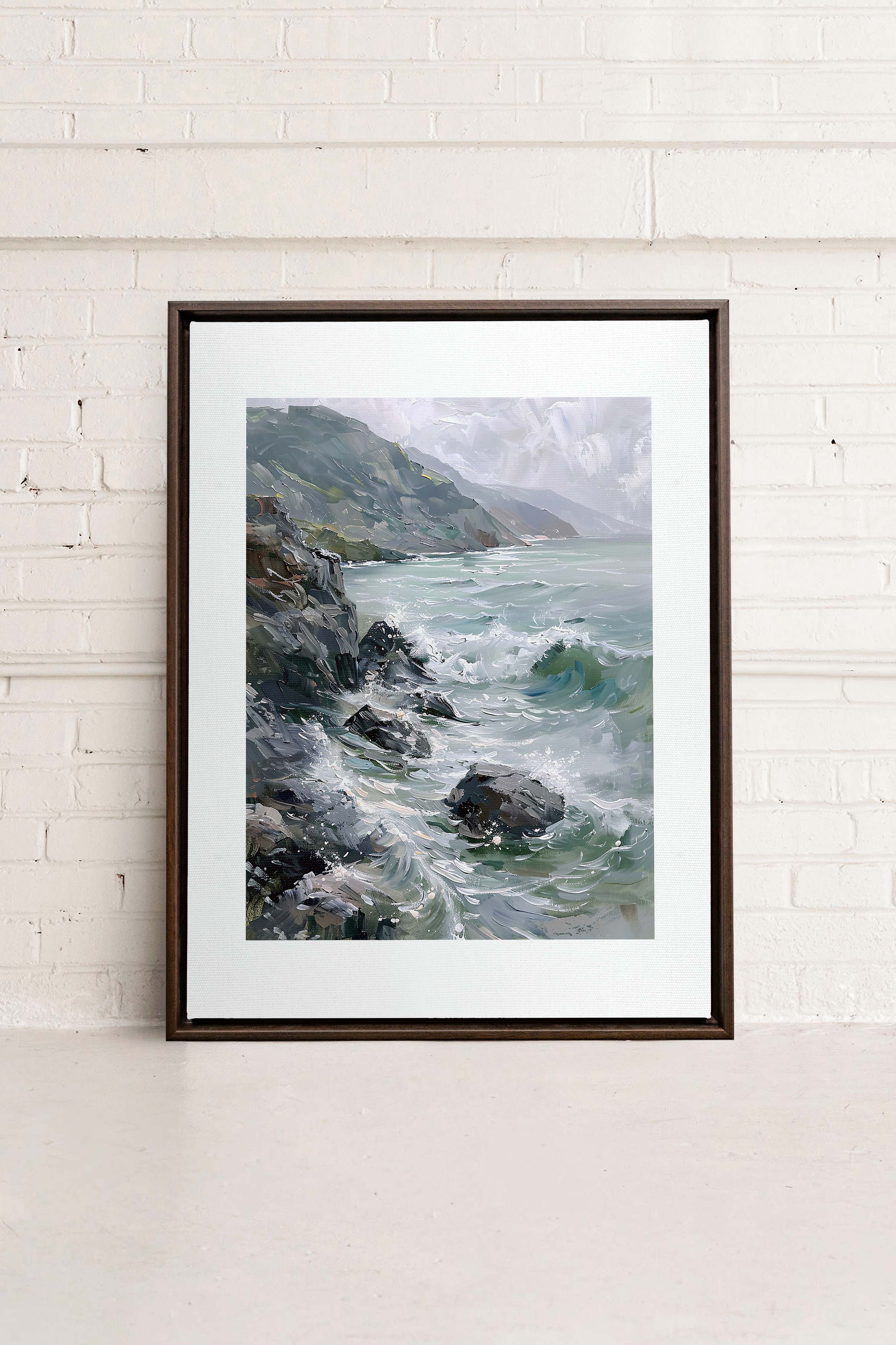 OLEKA CANVAS - WILD COAST, Oeuvre sur toile étirée, encadré Brun Noyer