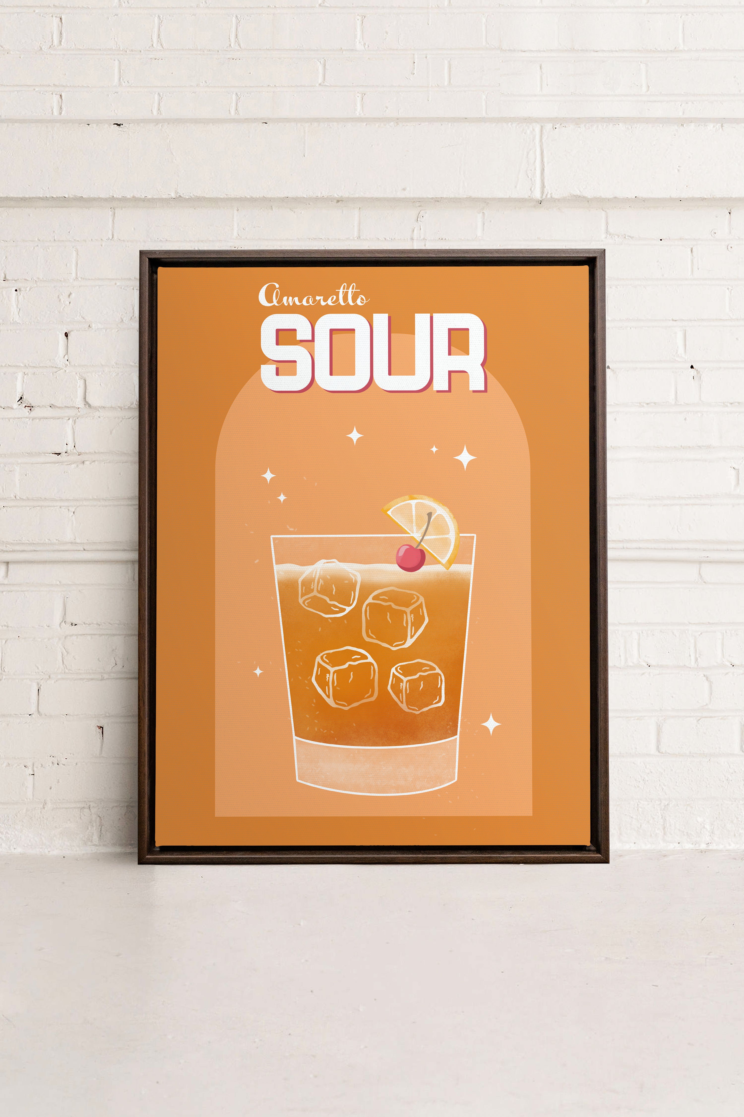 AMARETTO SOUR, Oeuvre sur toile étirée, encadré Brun Noyer