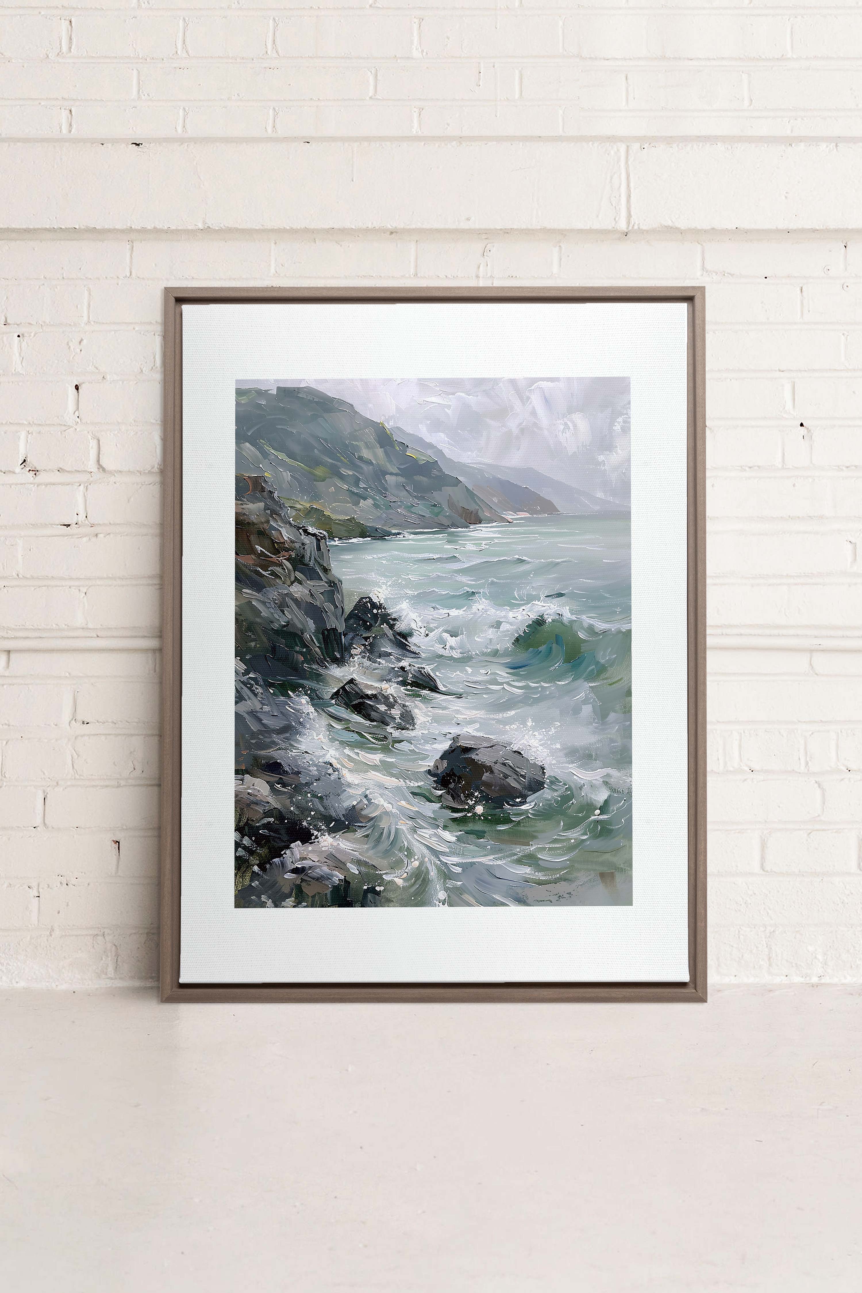 OLEKA CANVAS - WILD COAST, Oeuvre sur toile étirée, encadré Brun Chêne