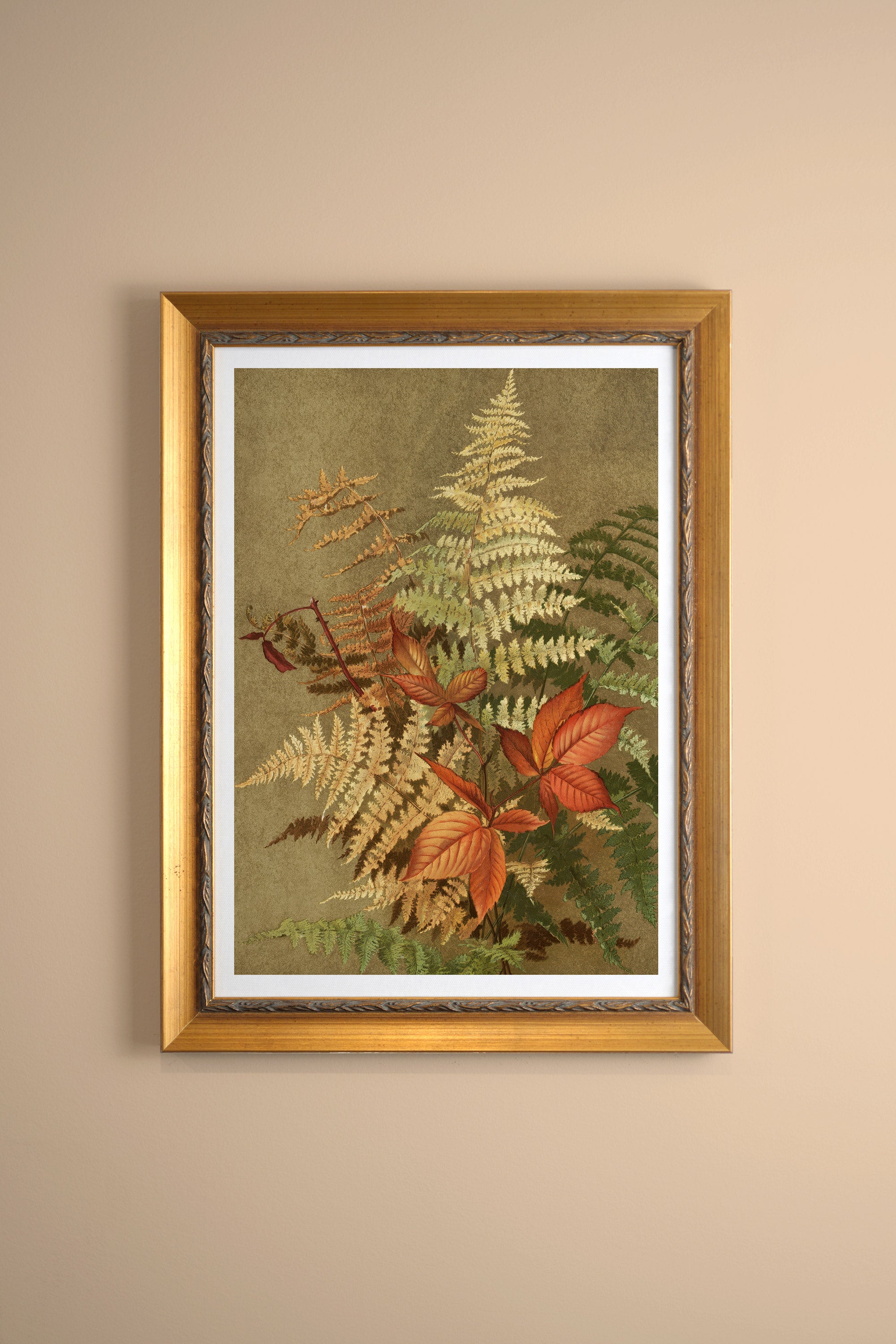 LEAF RELIC, Artwork on stretched canvas, framed Vintage Gold