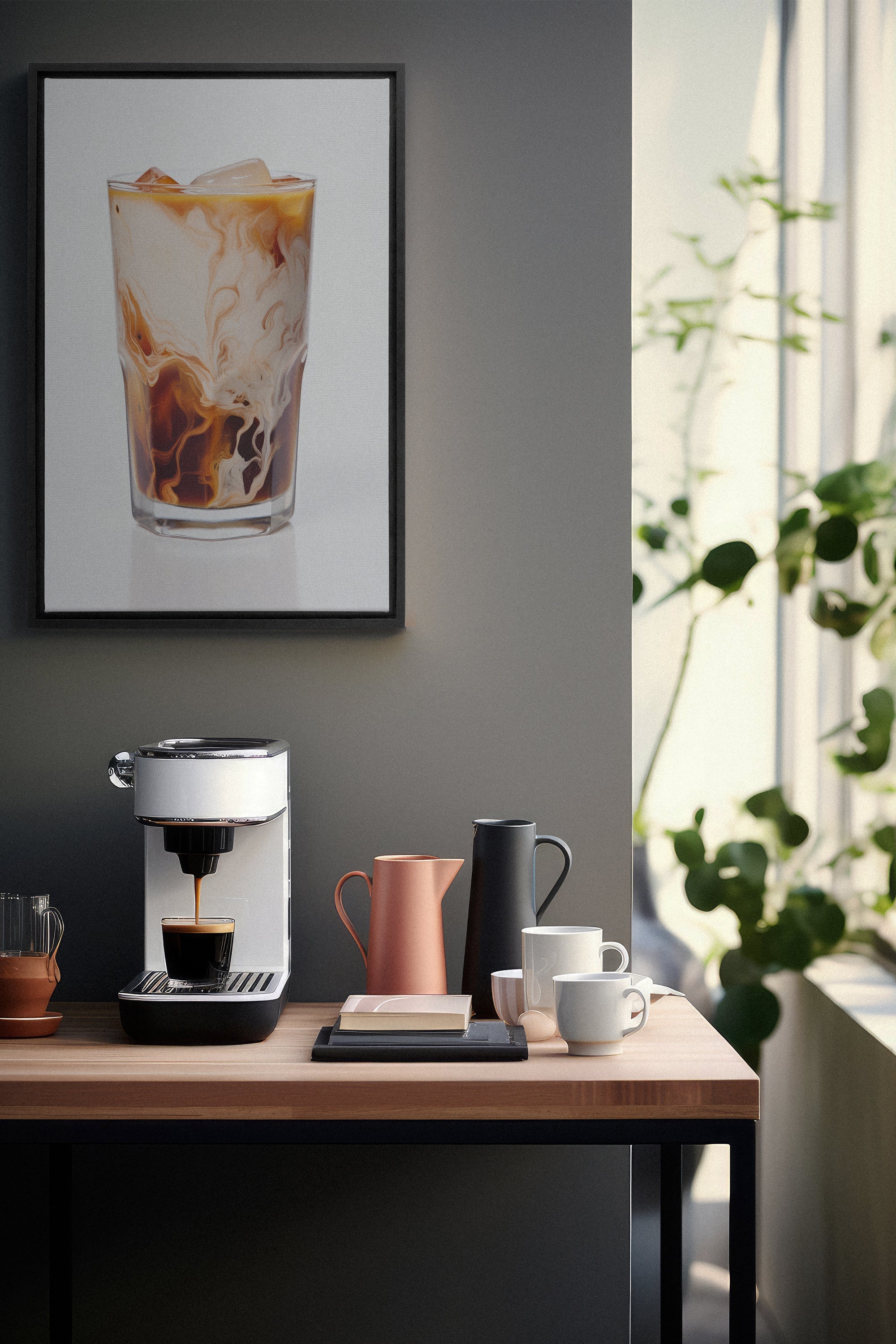 OLEKA CANVAS - ICED COFFEE, Oeuvre sur toile étirée, encadré Noir