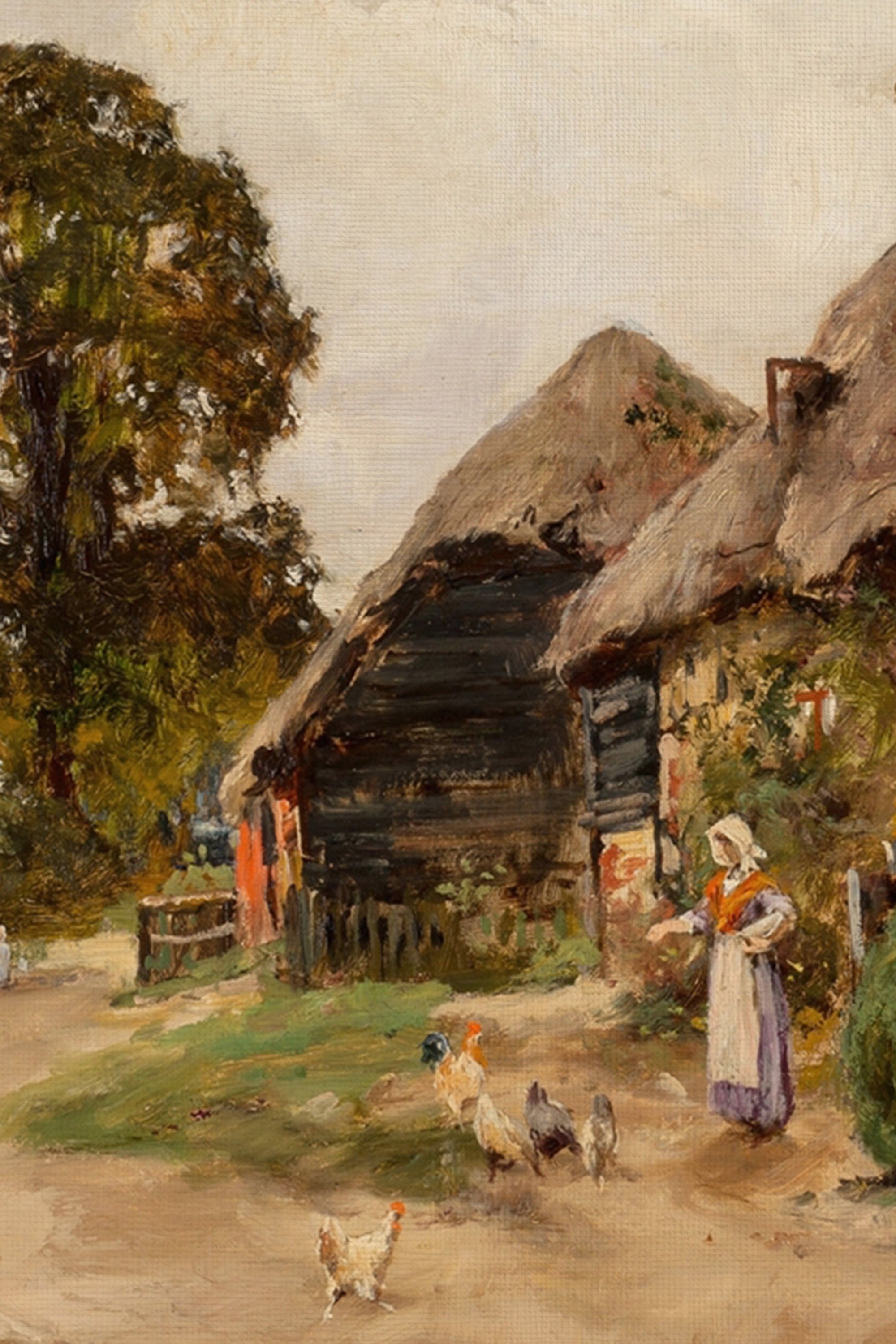 AU COEUR DU VILLAGE, Artwork on rigid canvas, framed in Vintage Gold