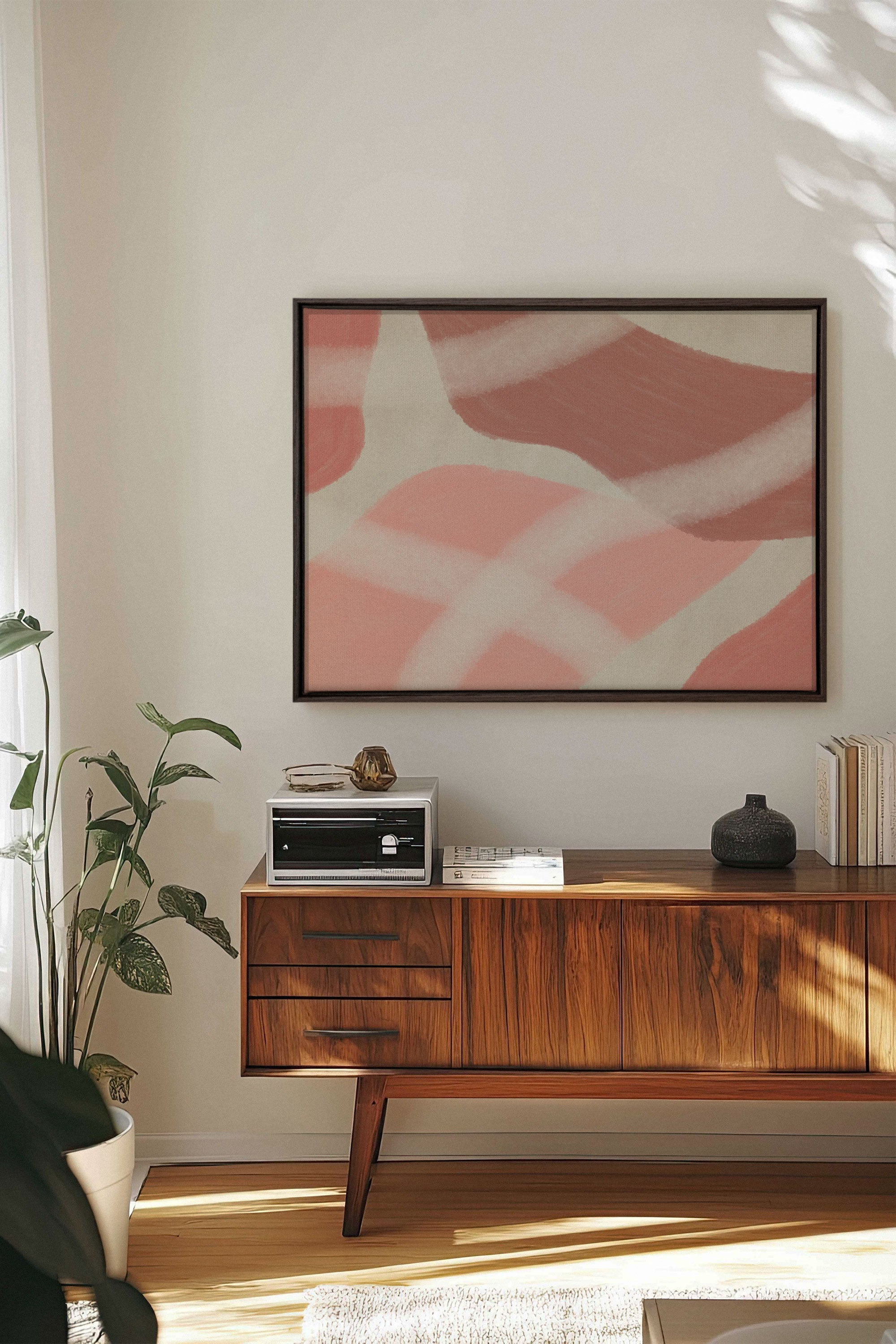 OLEKA CANVAS - ROSY GLOW, Oeuvre sur toile étirée, encadré Brun Noyer