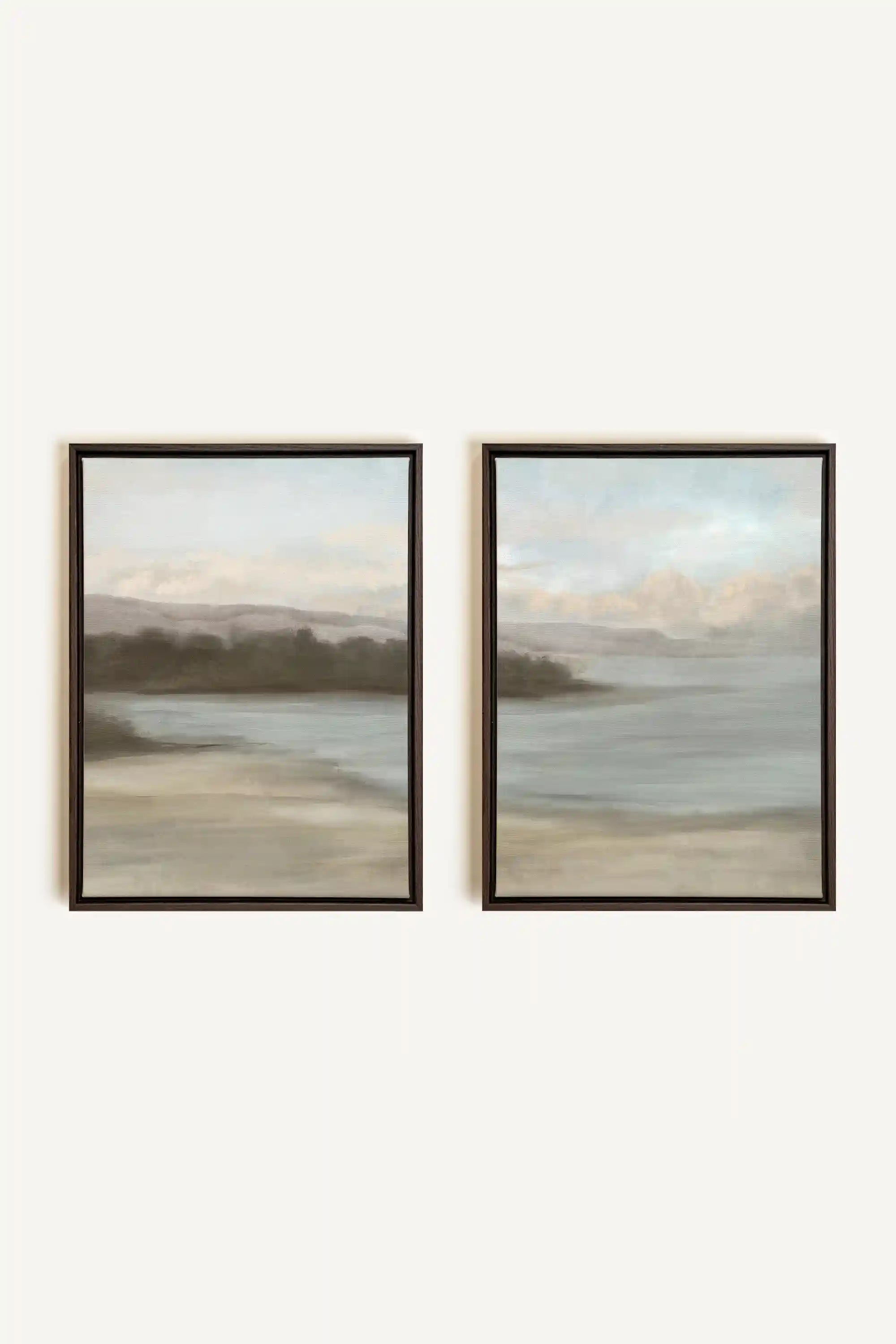 DUO VOILE DE RIVAGE, 2 Works on stretched canvas, framed Walnut Brown