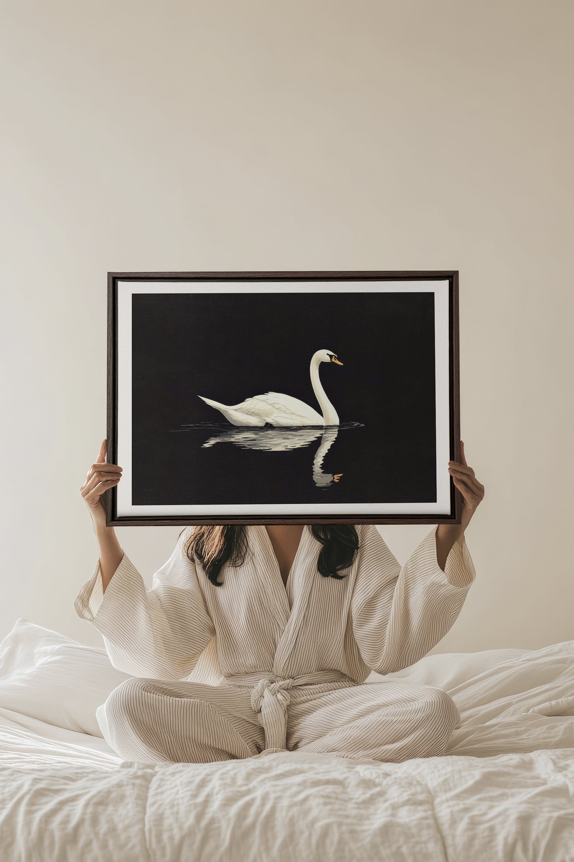 OLEKA CANVAS - POÉSIE DU SILENCE, Oeuvre sur toile étirée, encadré Brun Noyer