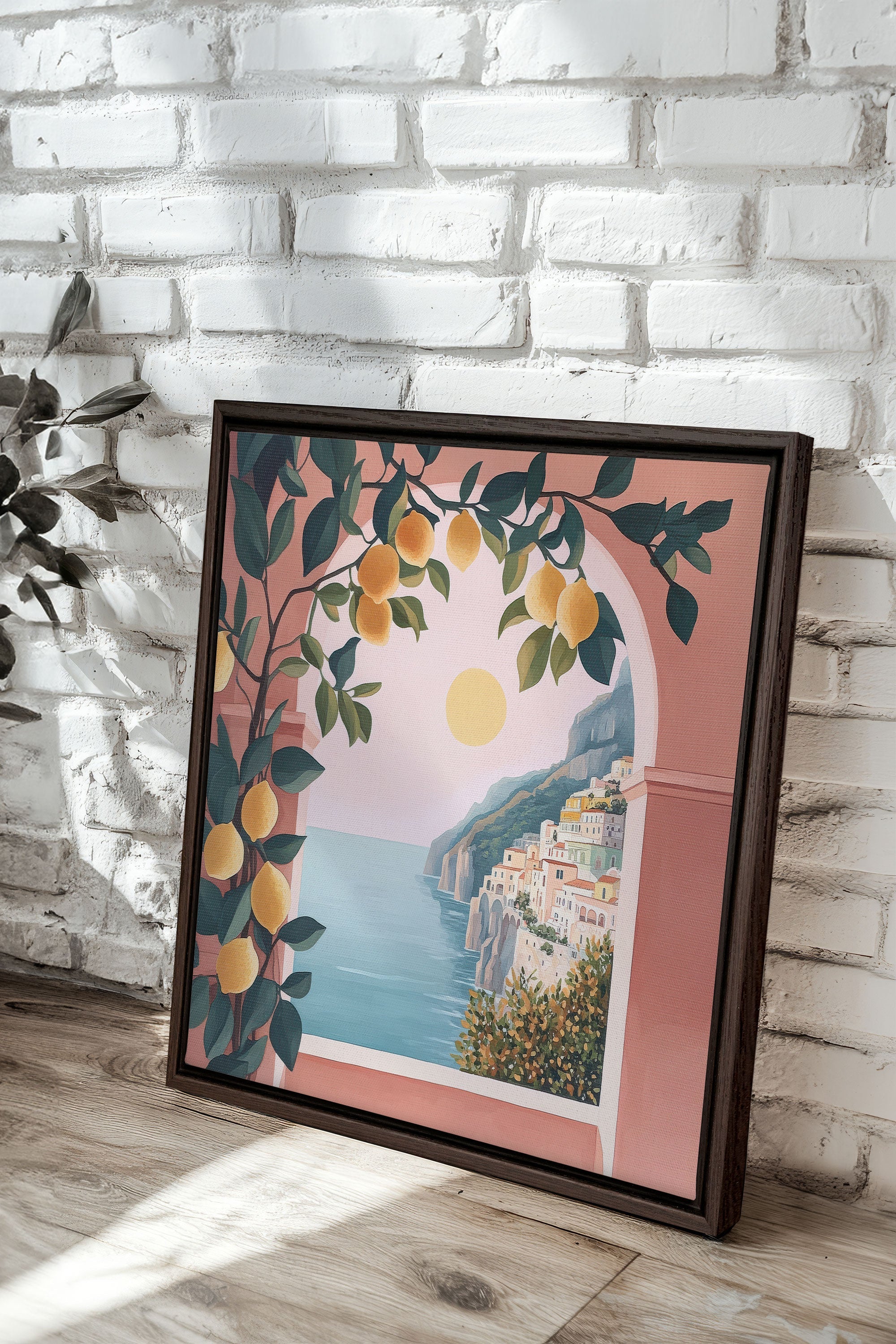 OLEKA CANVAS - LIMONADE ROSE, Oeuvre sur toile étirée, encadré Brun Noyer