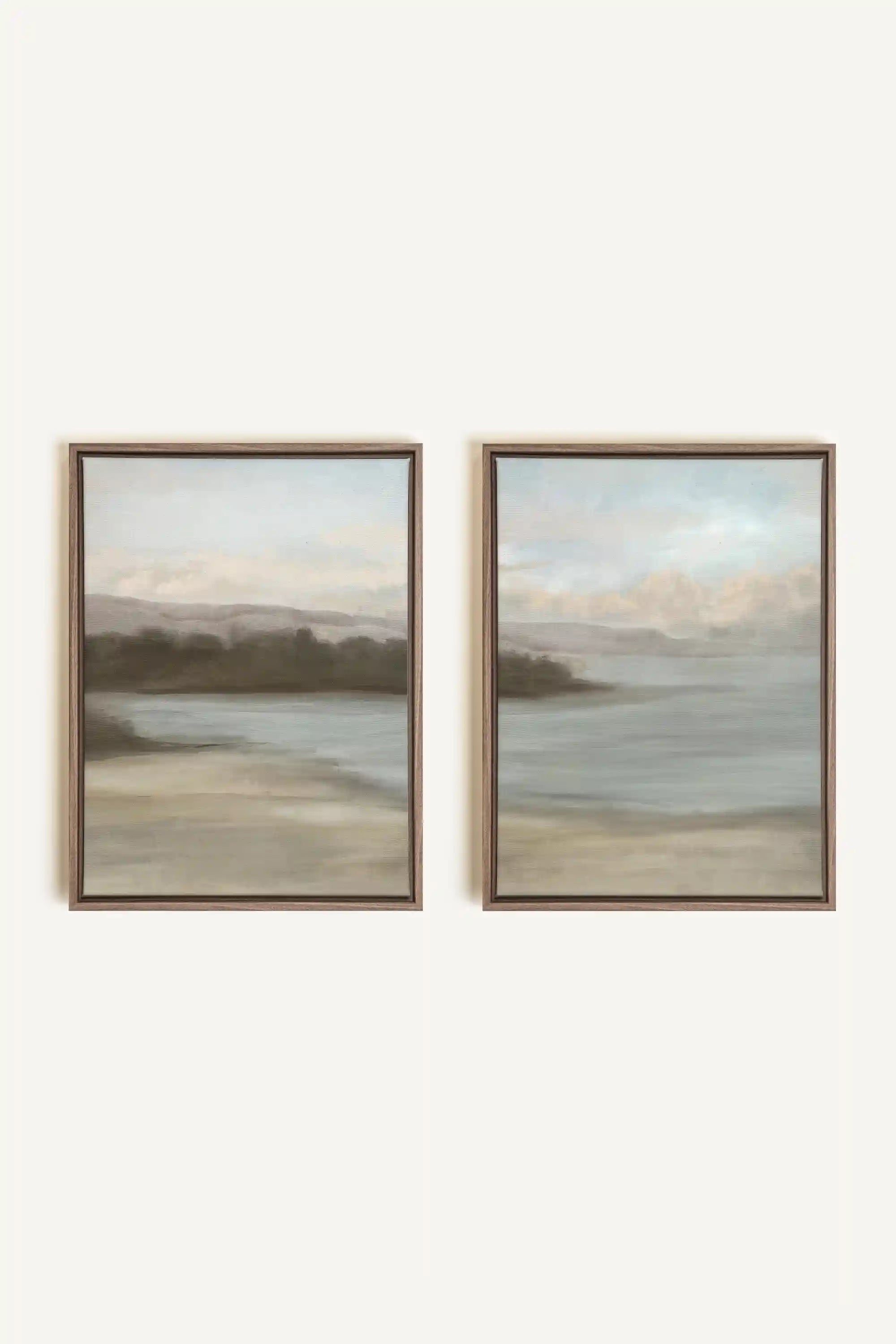 DUO VOILE DE RIVAGE, 2 Works on stretched canvas, framed Oak Brown