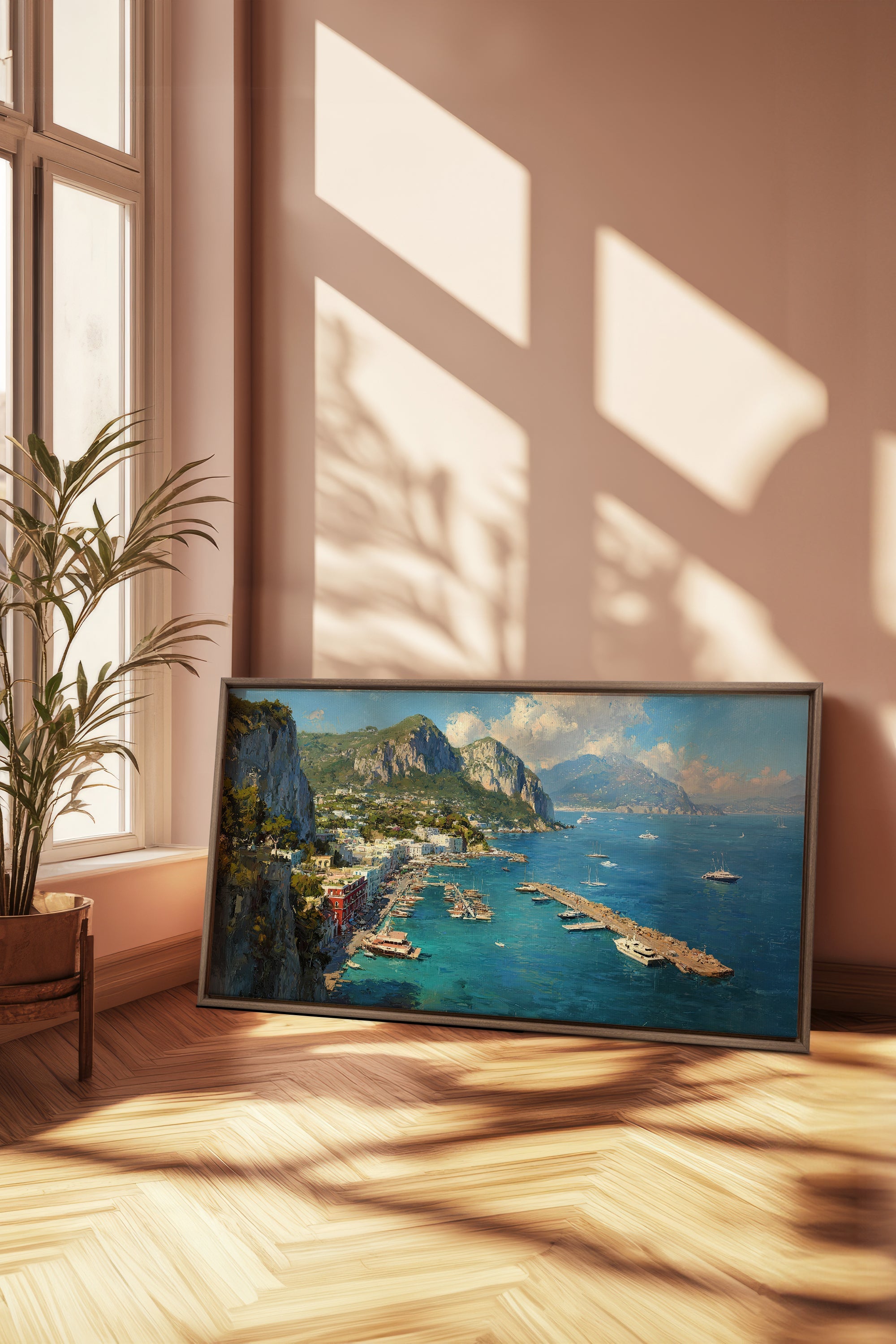 OLEKA CANVAS - CAPRI ESCAPE, Oeuvre sur toile étirée, encadré Brun Chêne