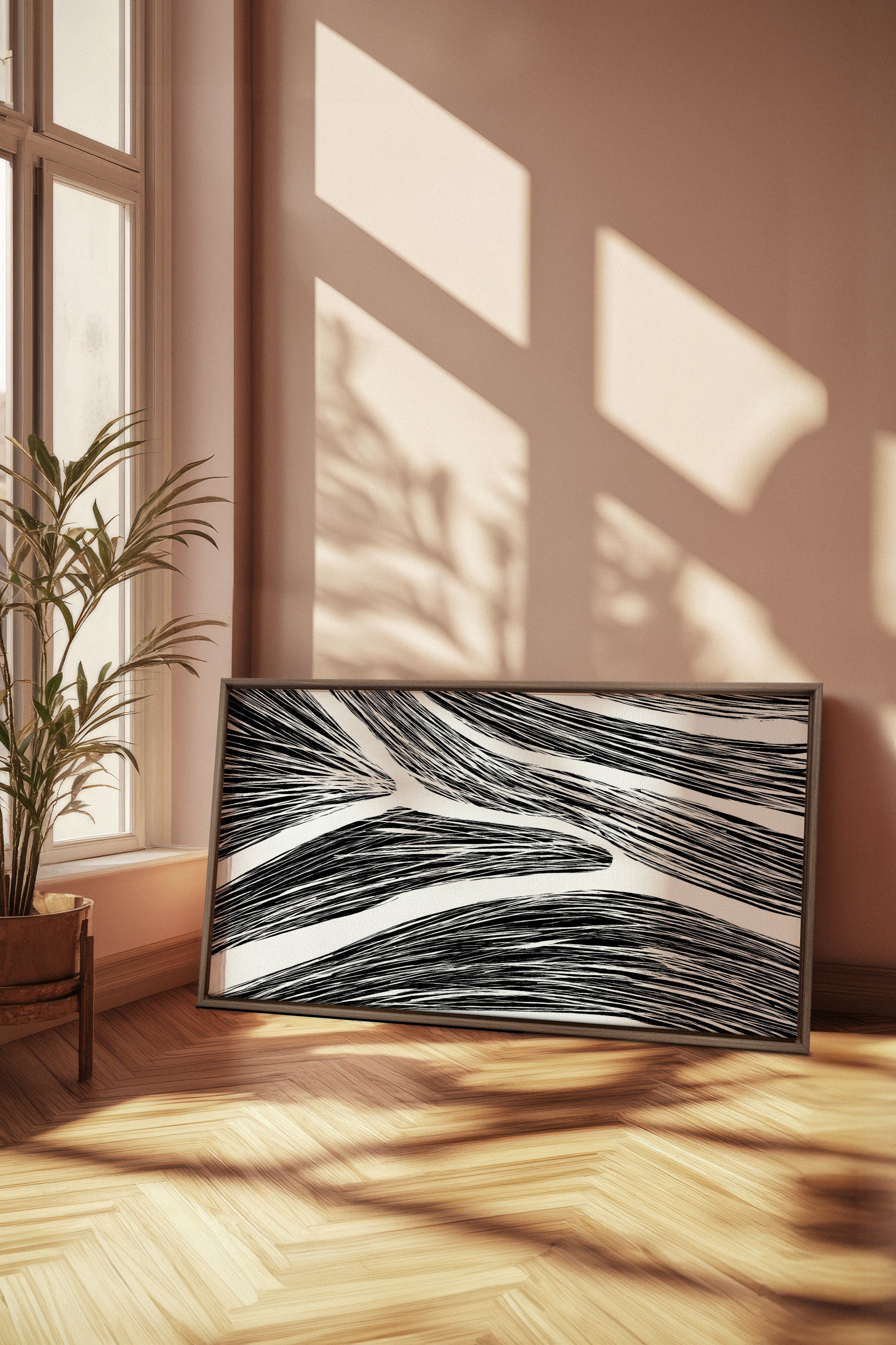 OLEKA CANVAS - FLUID IMPULSES, Oeuvre sur toile étirée, encadré Brun Chêne