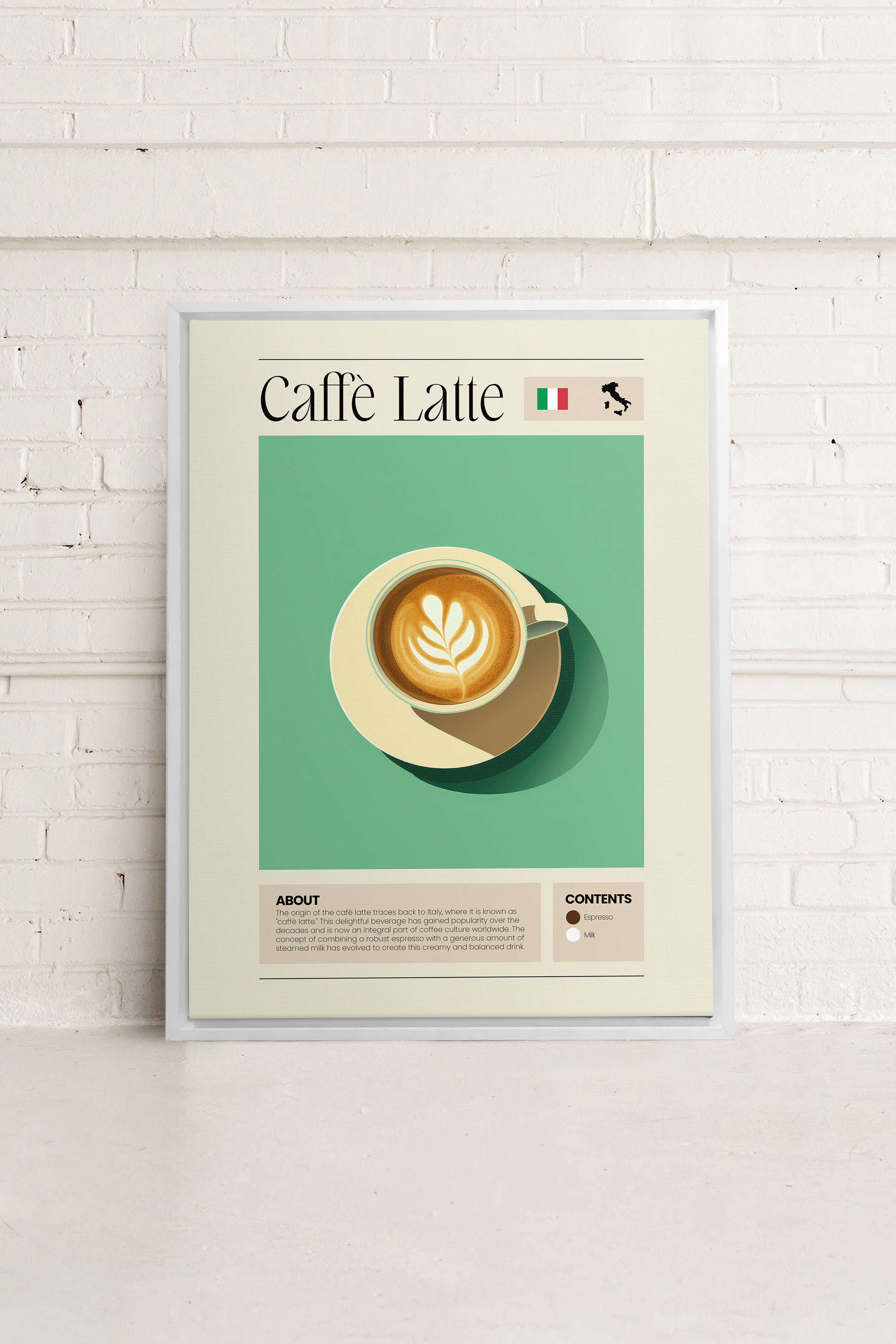 OLEKA CANVAS - CAFFÈ LATTE, Oeuvre sur toile étirée, encadré Blanc