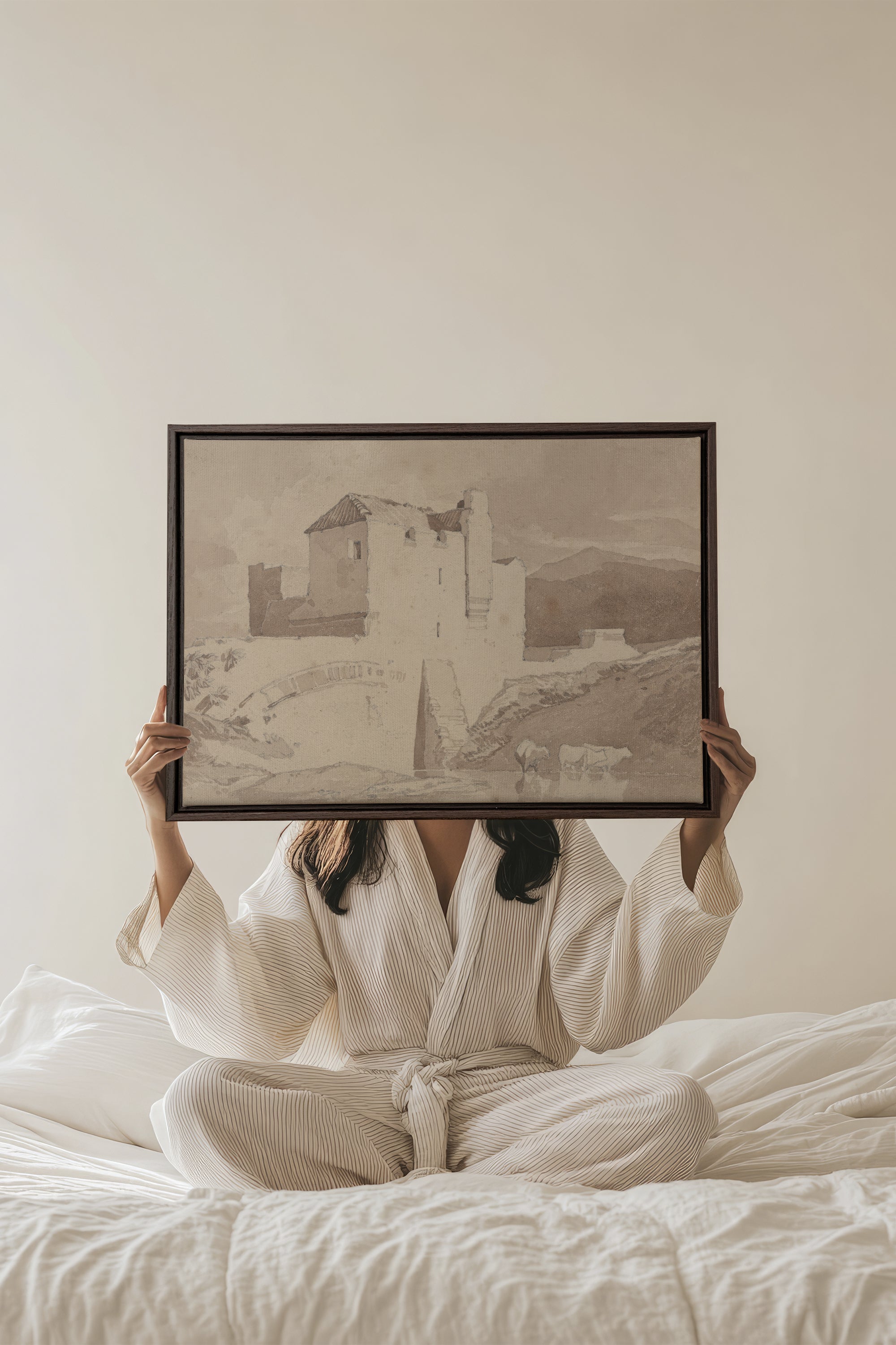 OLEKA CANVAS - STONE AND STREAM, Oeuvre sur toile étirée, encadré Brun Noyer