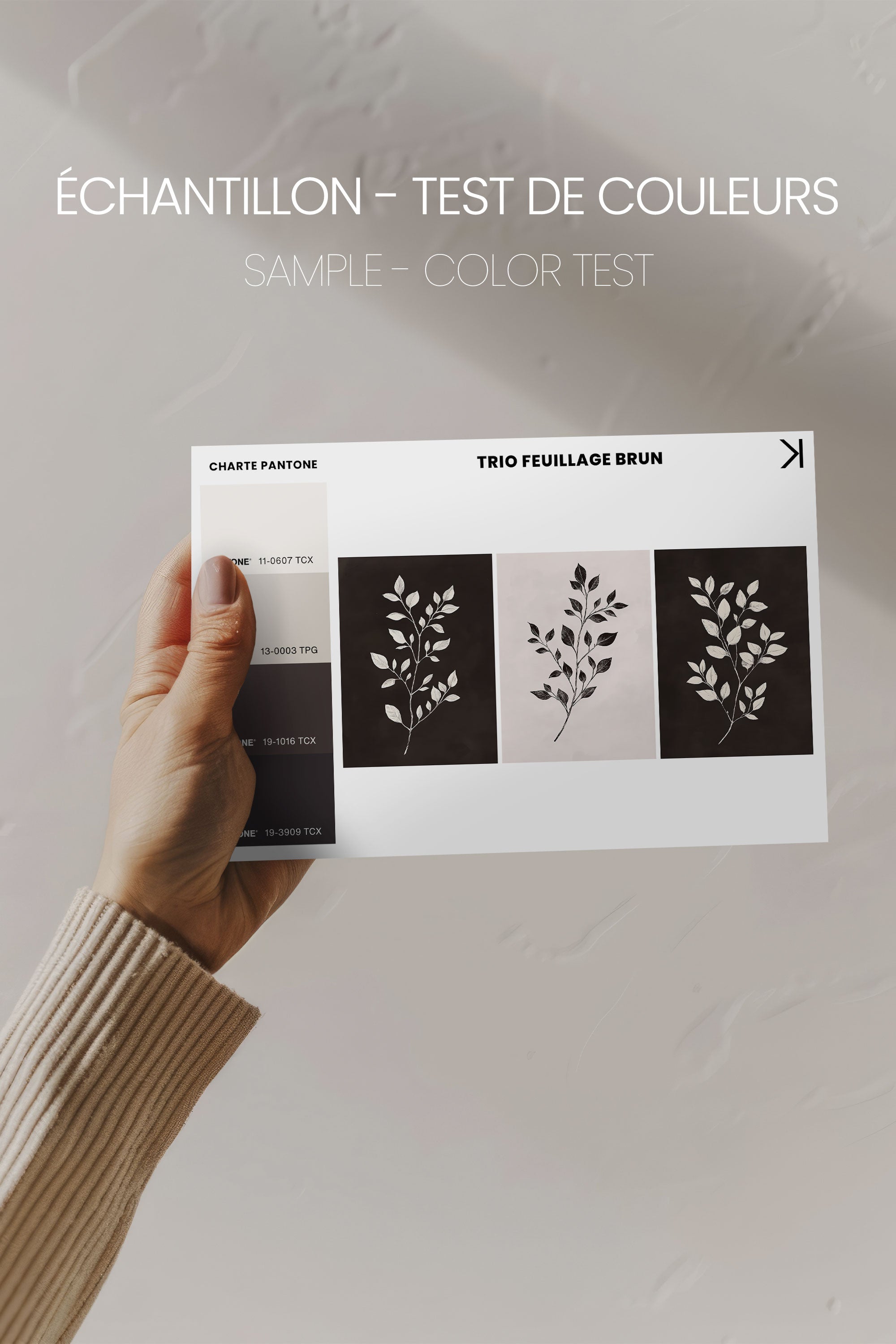 TRIO FEUILLAGE BRUN, 3 Oeuvres sur toile étirée, encadré Noir