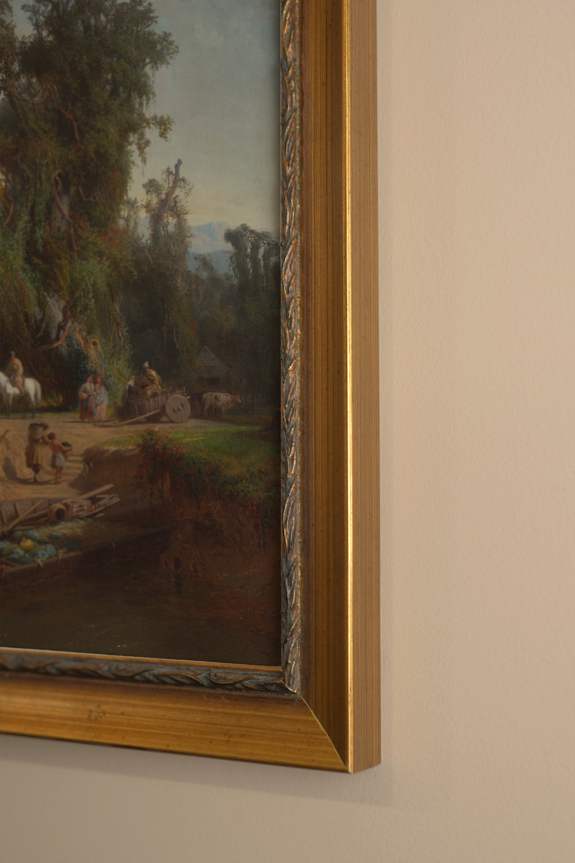 LES RIVES DU TEMPS, Artwork on rigid canvas, framed in Vintage Gold